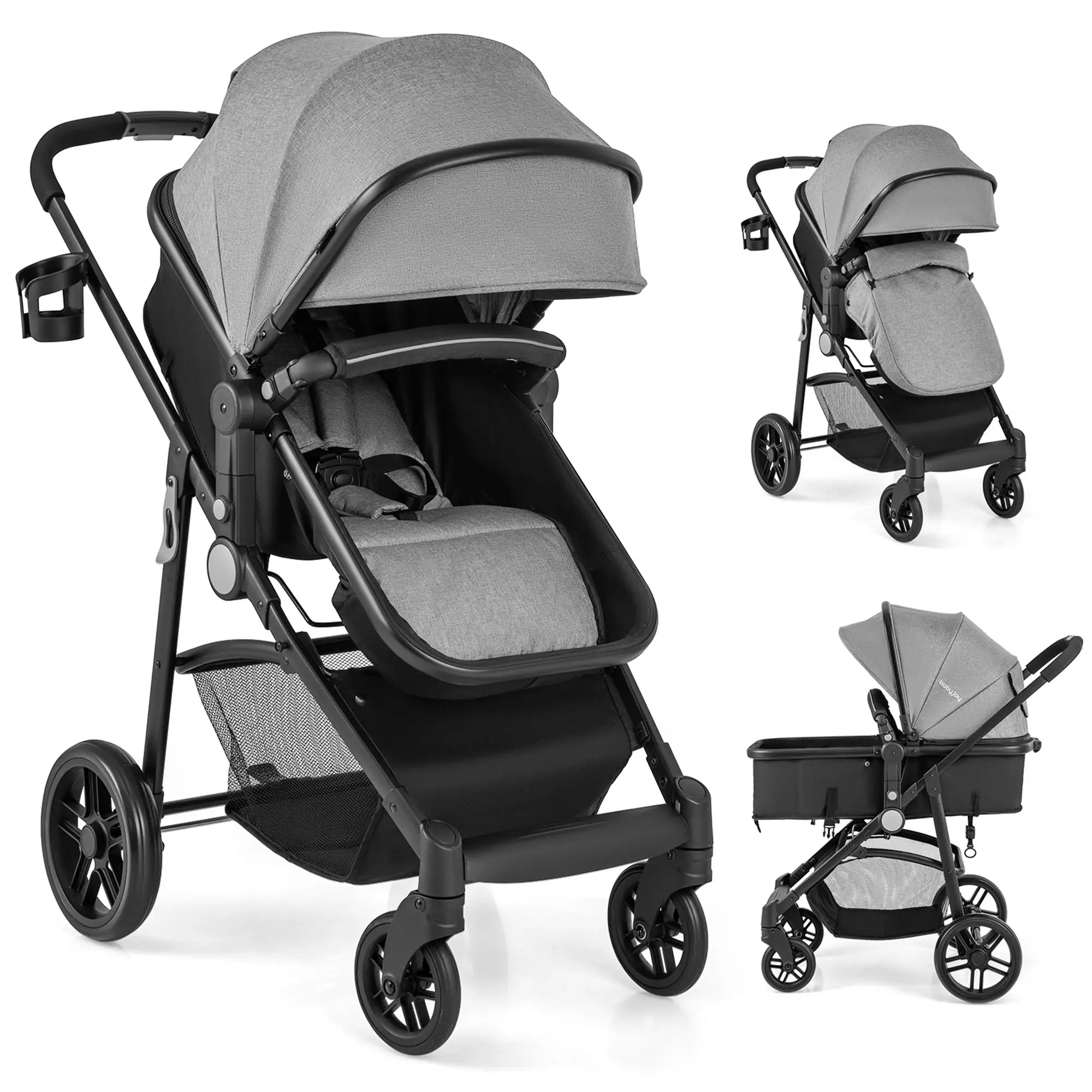 Costway - 2 in 1 Foldable Baby Stroller Kids Travel Newborn Infant Buggy Pushchair 22 lbs - Gray