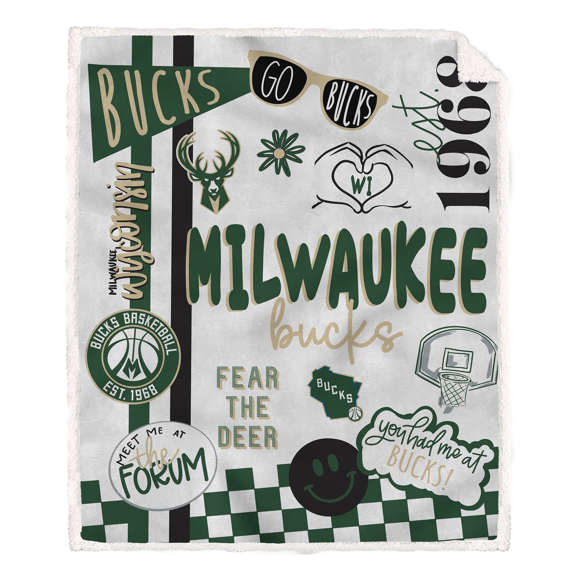 Pegasus - Milwaukee Bucks 60" x 70" Loco Fan Ultra Cozy Sherpa Blanket - Multicolor