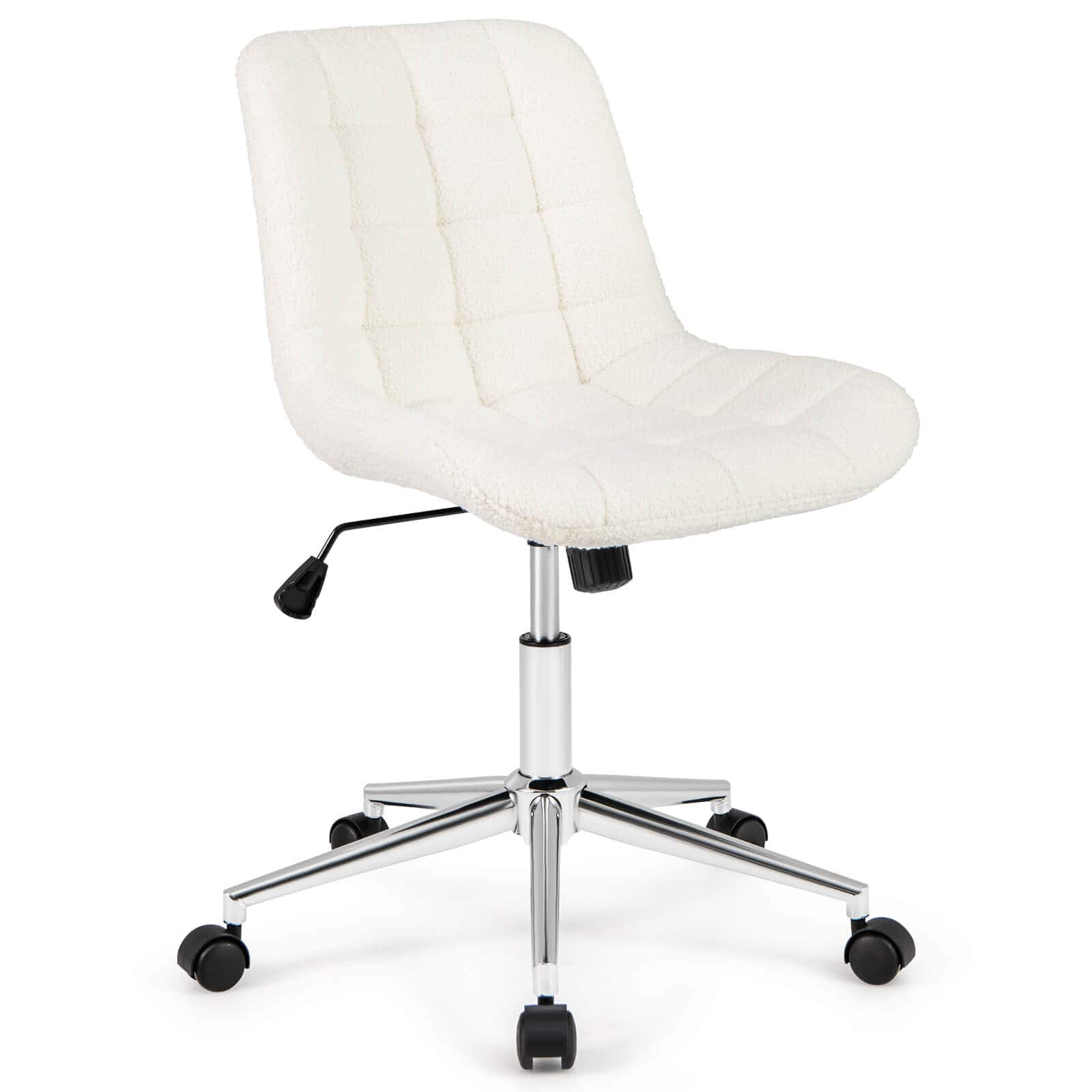 Costway - Upholstered Armless Office Chair with Adjustable Height & Wheels for Small Spaces - White