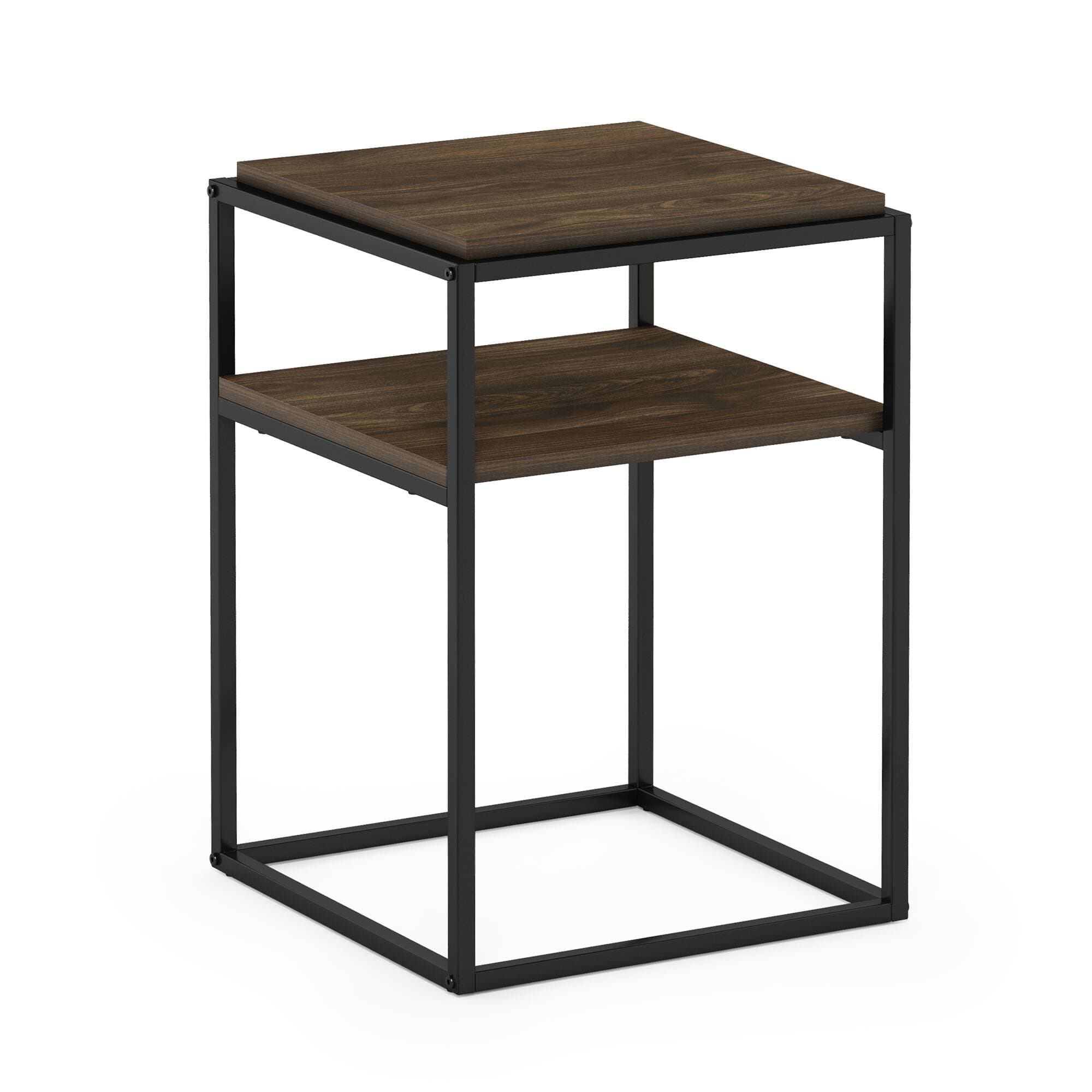 Furinno - Moretti Modern Lifestyle End Table / Stackable Shelf, 2-Tier - Columbia Walnut