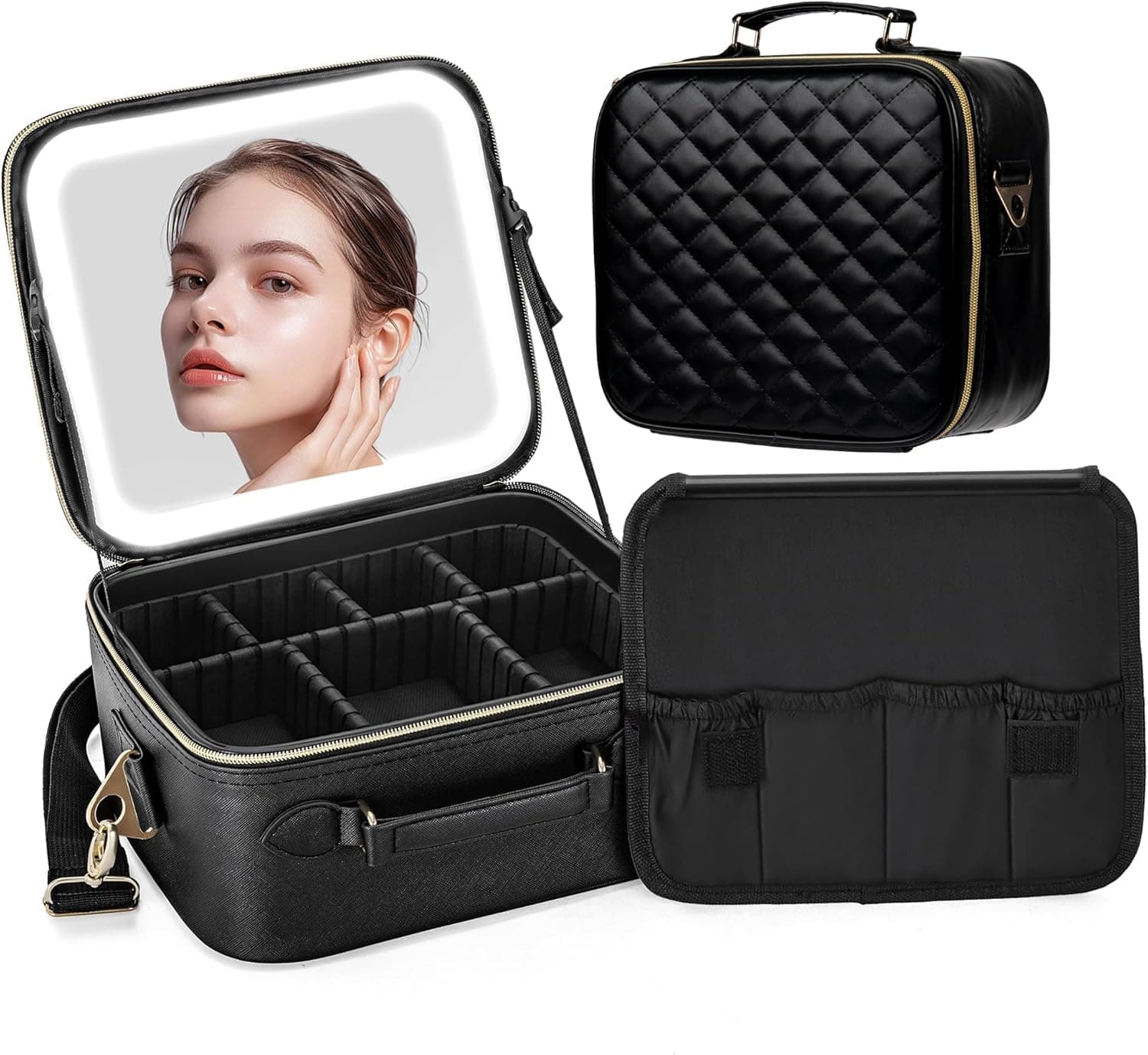 Stamp n Camp - SJD Travel Makeup Bag with LED Mirror, Portable Cosmetic Case Organizer with Lighted Mirror - Upgraded-GW
