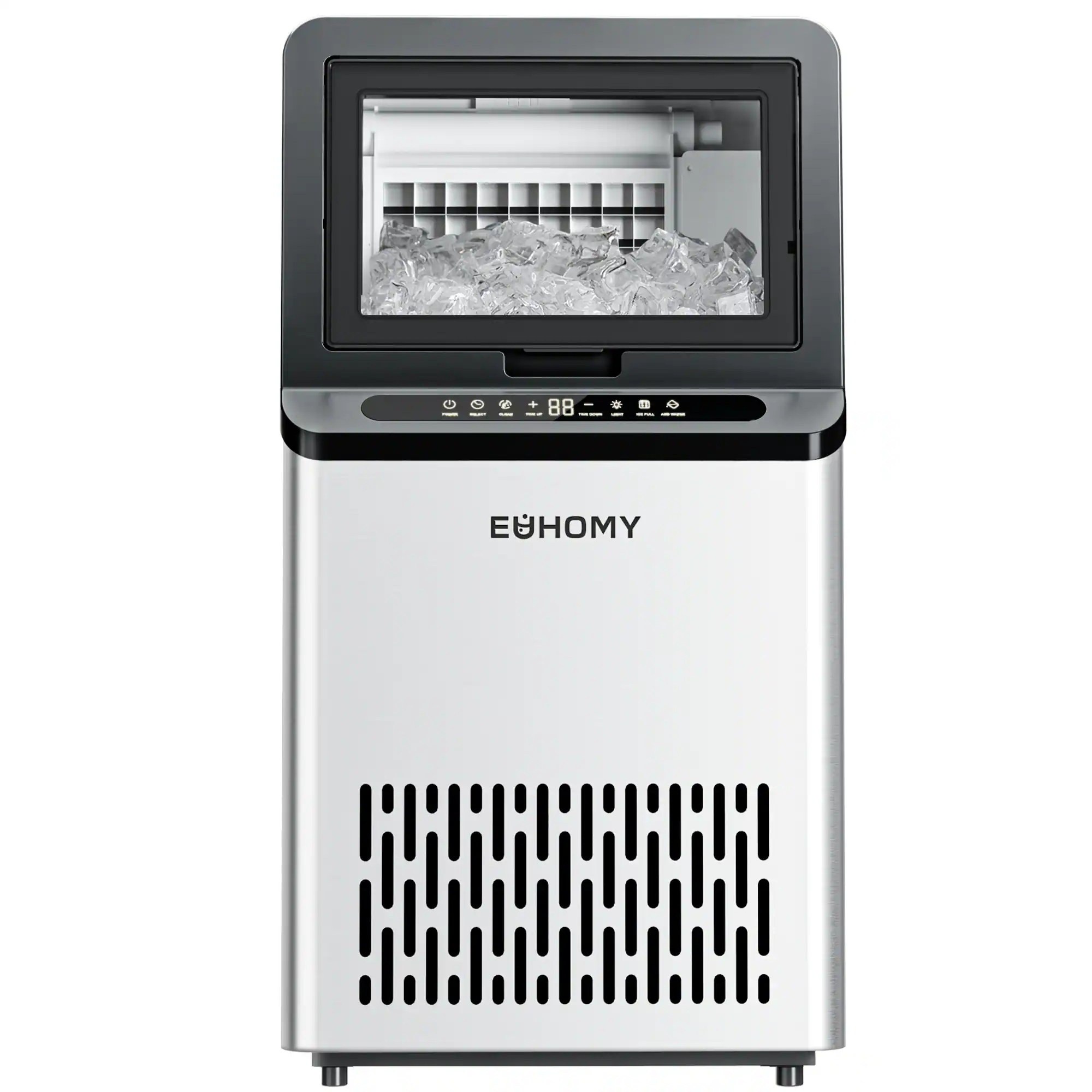 Euhomy - Commercial Ice Maker Machine, 100lbs/24H Stainless Steel Under Counter Ice Machine,24-hour timer - Silver