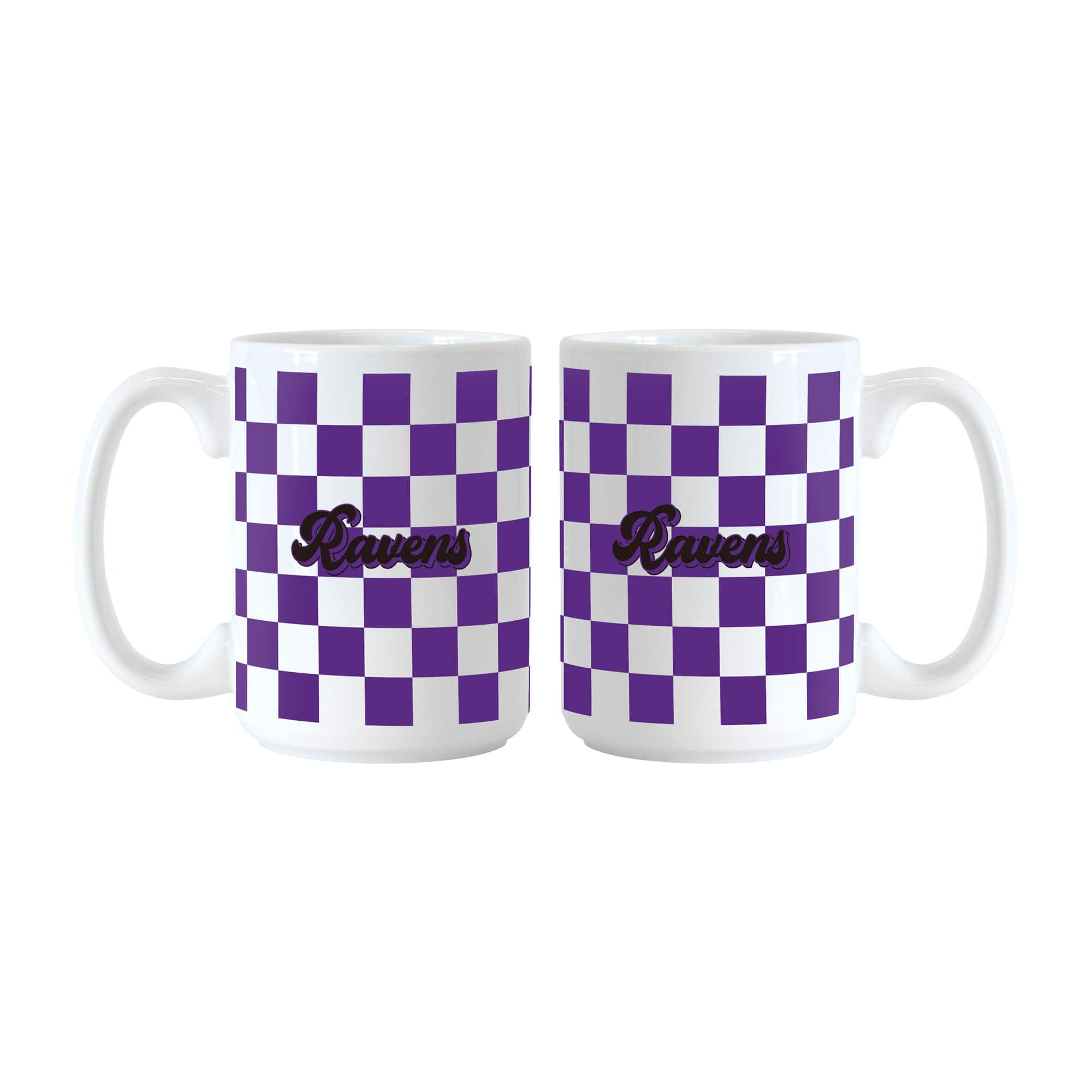 Logo Brands - Baltimore Ravens 2-Pack 15oz. Checkered Wordmark Mug Set - Multicolor