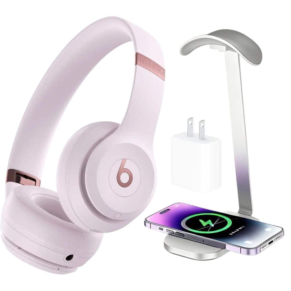 Beats - Solo 4 True Wireless On-Ear Headphones - Cloud Pink + Power Adapter & Headphone Stand/Charging Pad