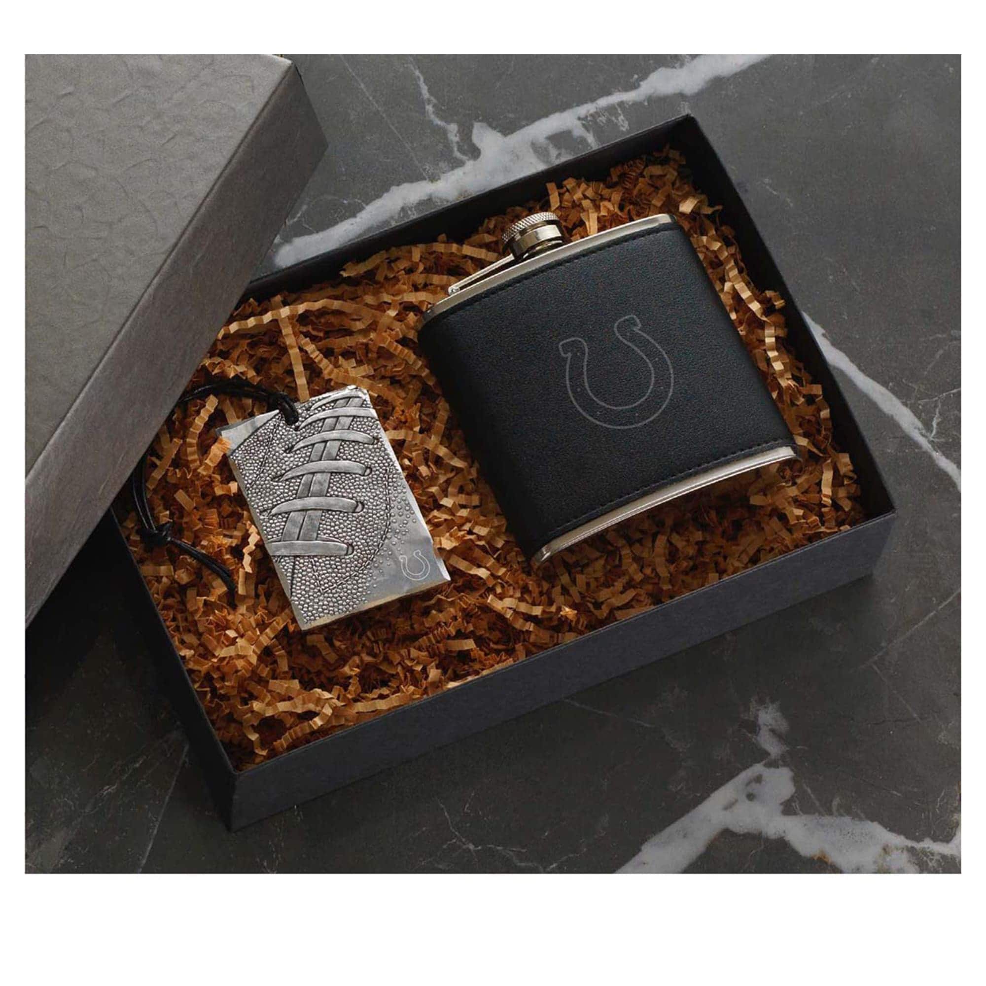 Wendell August Forge - Indianapolis Colts 5oz.Traveler Flask & Bag Tag Gift Set - Silver