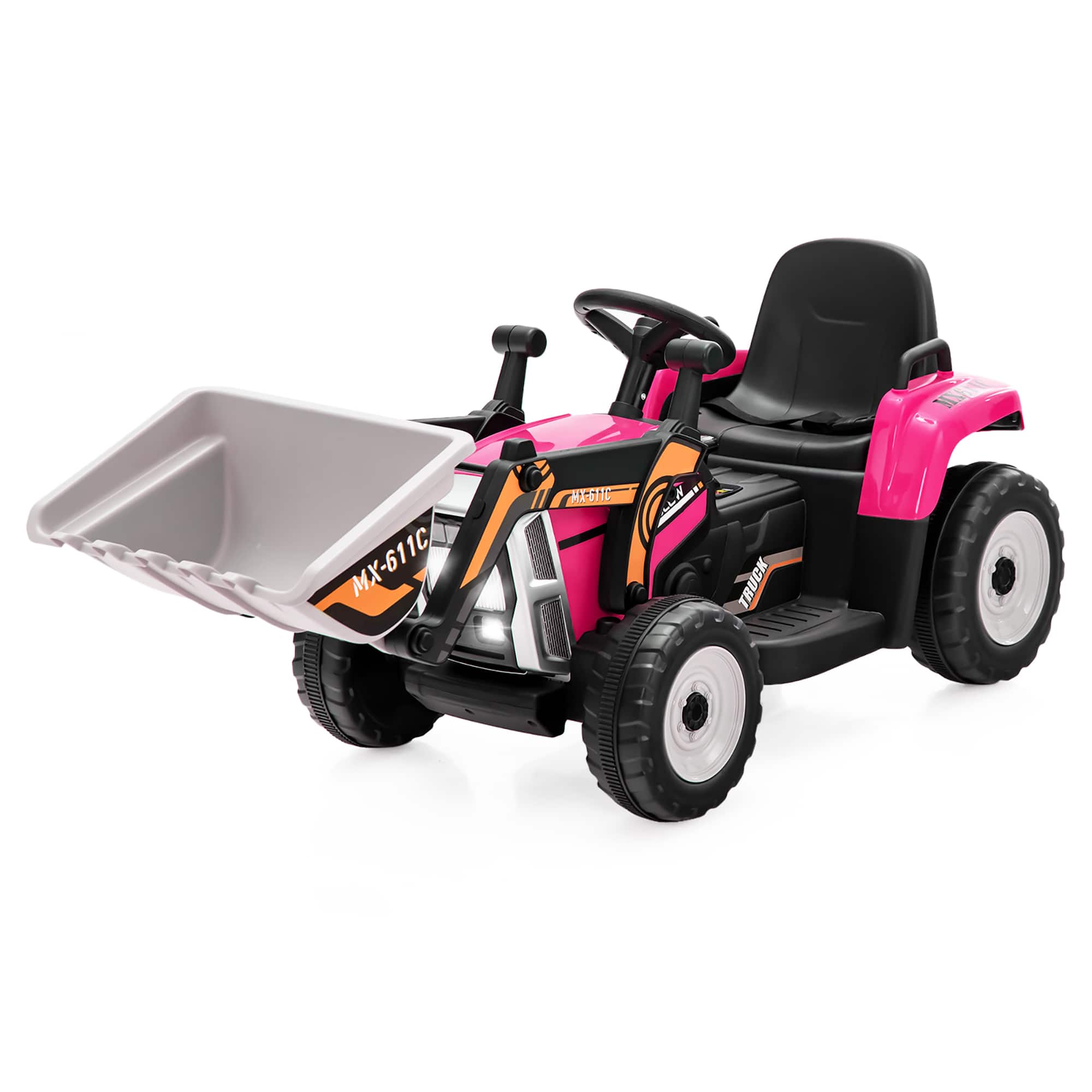 Costway - Kids Ride On Excavator Digger 12V Electric Tractor RC w/ Digging Bucket - Pink