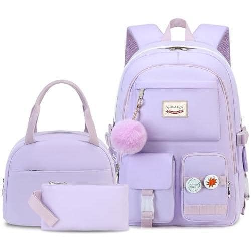 Cozy Serene - School Backpack For With Lunch Box Anime Bookbag Bag Set Teen - Purple