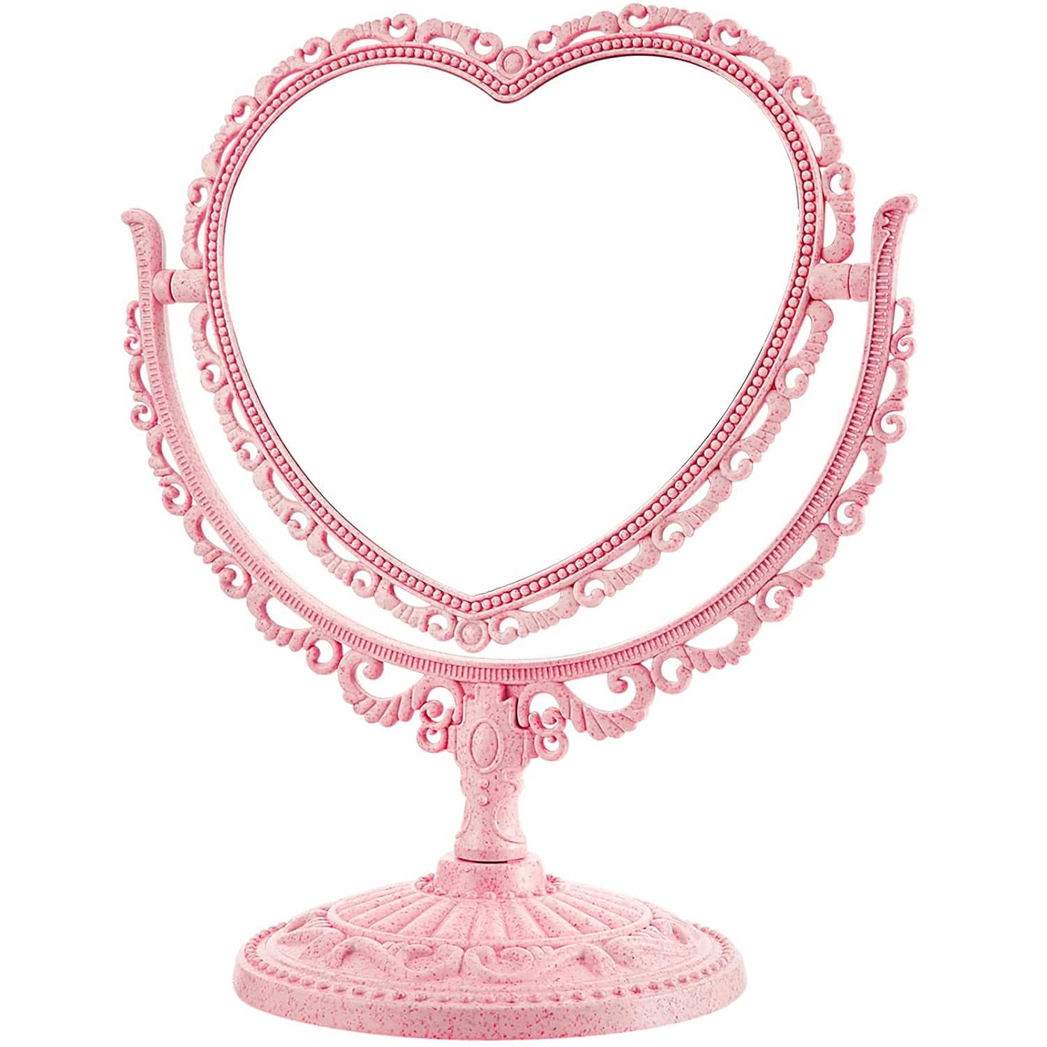 Stamp n Camp - Jetec Heart Shaped Mirror Double Sided Dresser Coquette Room Decor Vintage Makeup Cosmetic for Dressing Bathroom - Pink