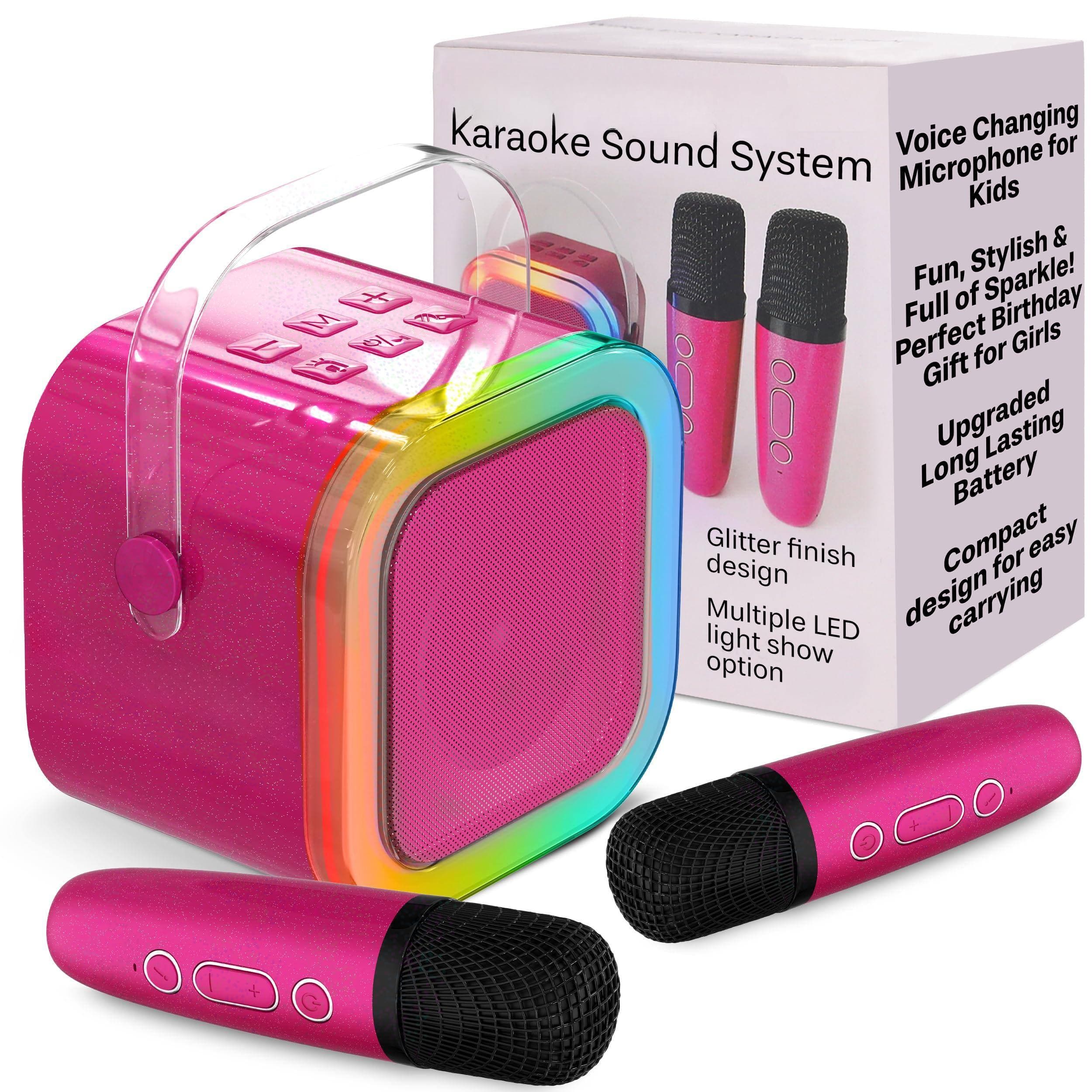 Dazzling Pops - Mini Karaoke Machine For Adults Teen With 2 Wireless Microphones Birthday Gift 8 12 Toys Ages 5 7 Small - Pink