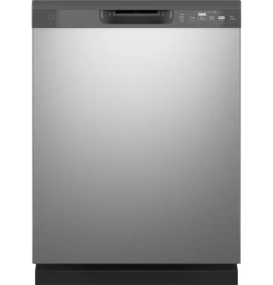 GE - 24" Front Control Built-In Plastic Tub Dishwasher with Steam + Sanitization and 55 dBA - Stainless Steel