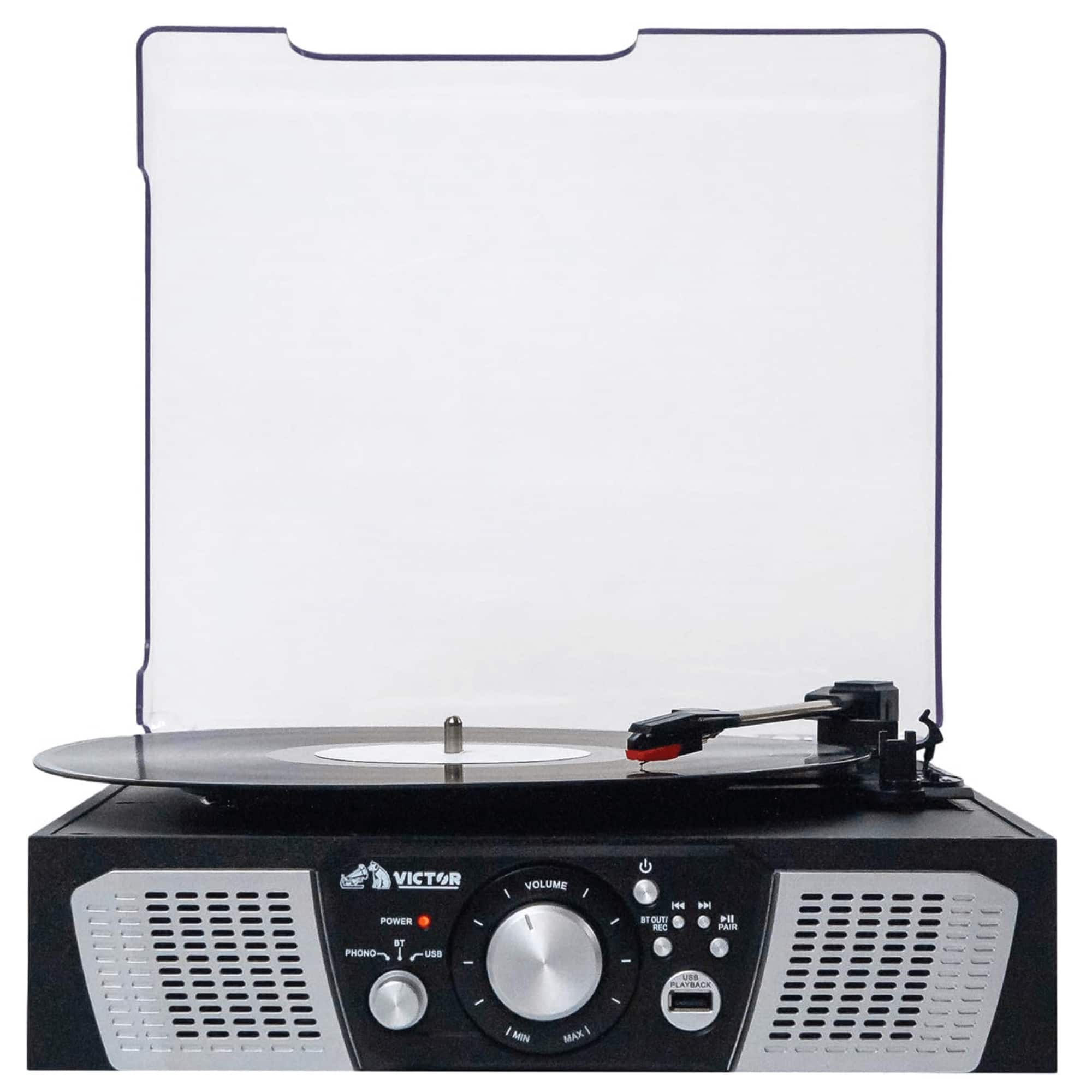 Victor Audio - Lakeshore 5-in-1 Hybrid Bluetooth Turntable System w USB and RCA Output - Black