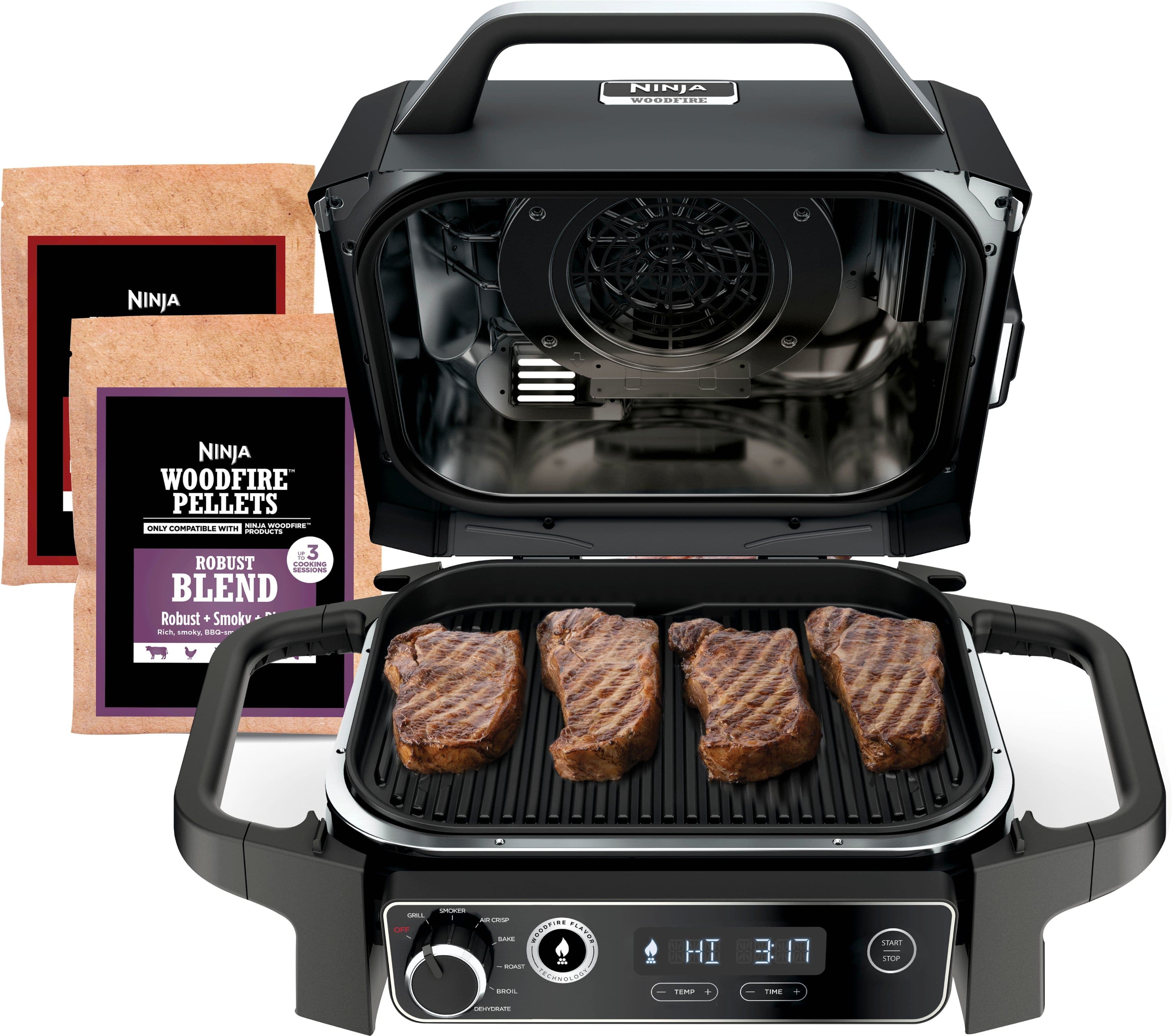 Ninja - Woodfire Outdoor Grill & Smoker, 7-in-1 Master Grill, BBQ Smoker, & Outdoor Air Fryer with Woodfire Technology - Gray