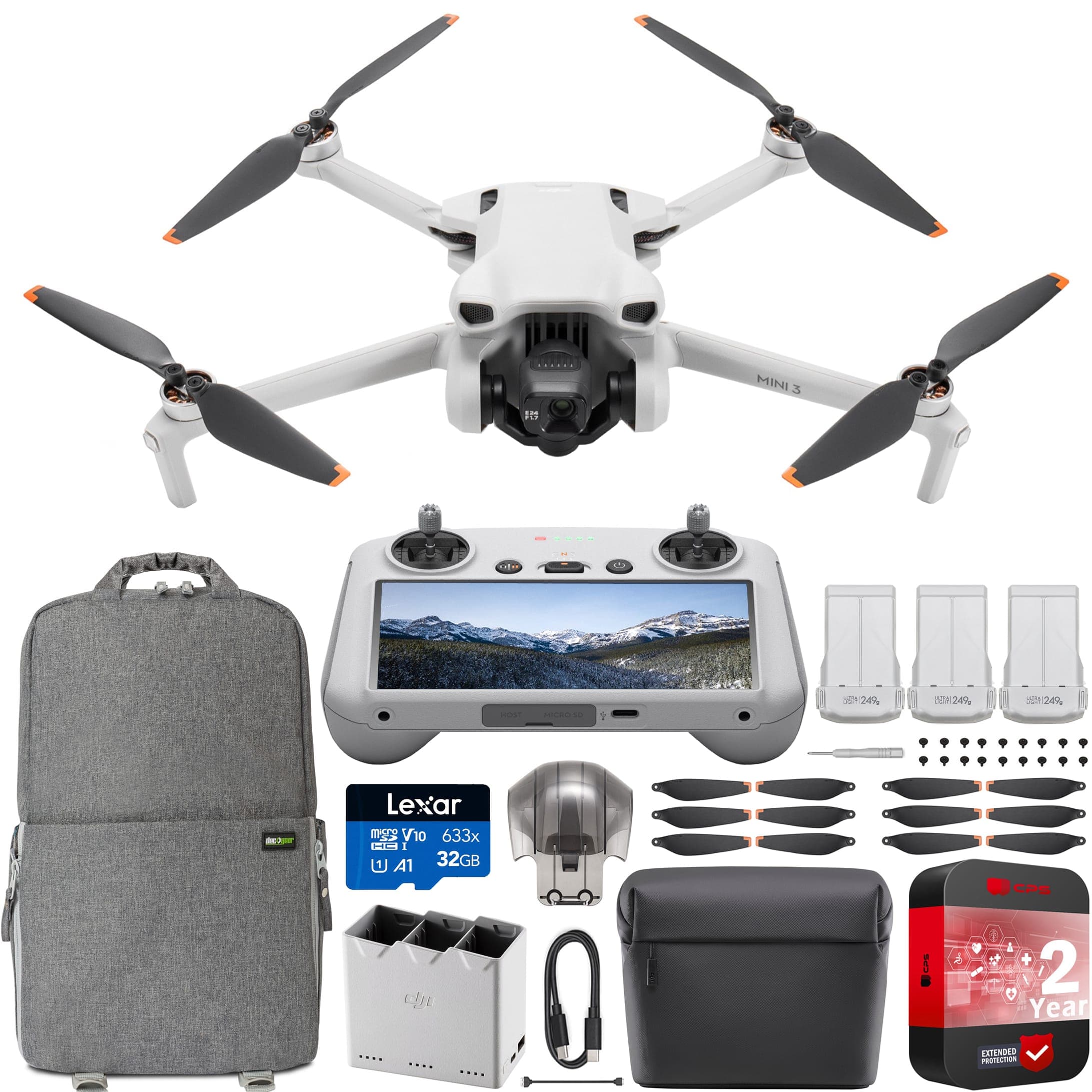 DJI - Mini 3 Drone Quadcopter Fly More Combo Kit + RC Smart Remote + Accessory Bundle