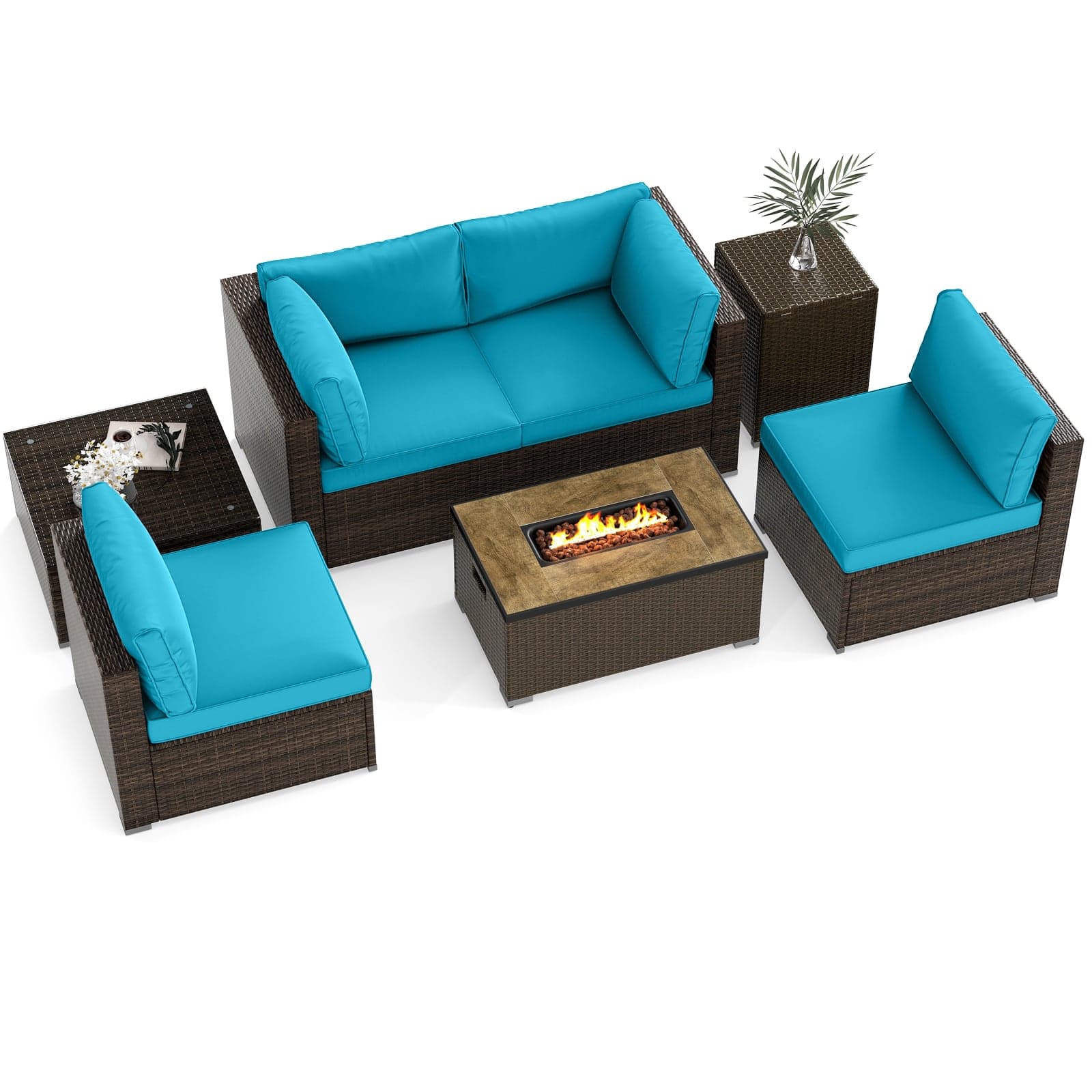 Gymax - Set Of 7 Furniture Set w/32'' Fire Pit Table & Propane Tank Cover Outdoor - Multicolor
