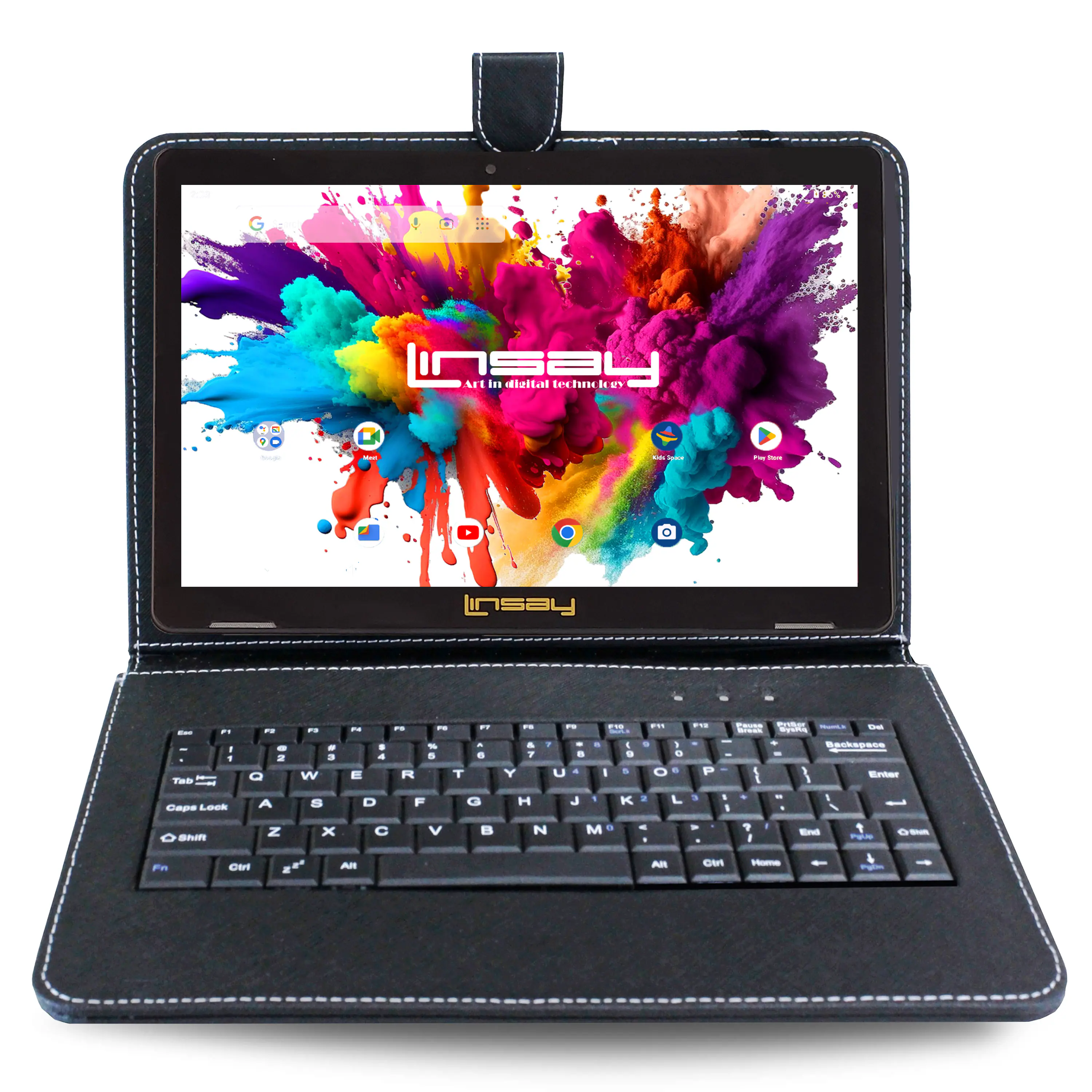 LINSAY - 10.1" Octa Core 128GB Storage Android 15 Tablet Dual Camera Android with Keyboard - Black