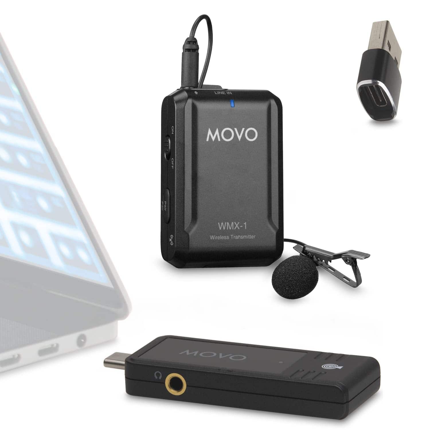 MOVO - WMX-1-UL Wireless USB and USB-C Lavalier Microphone System for Computers