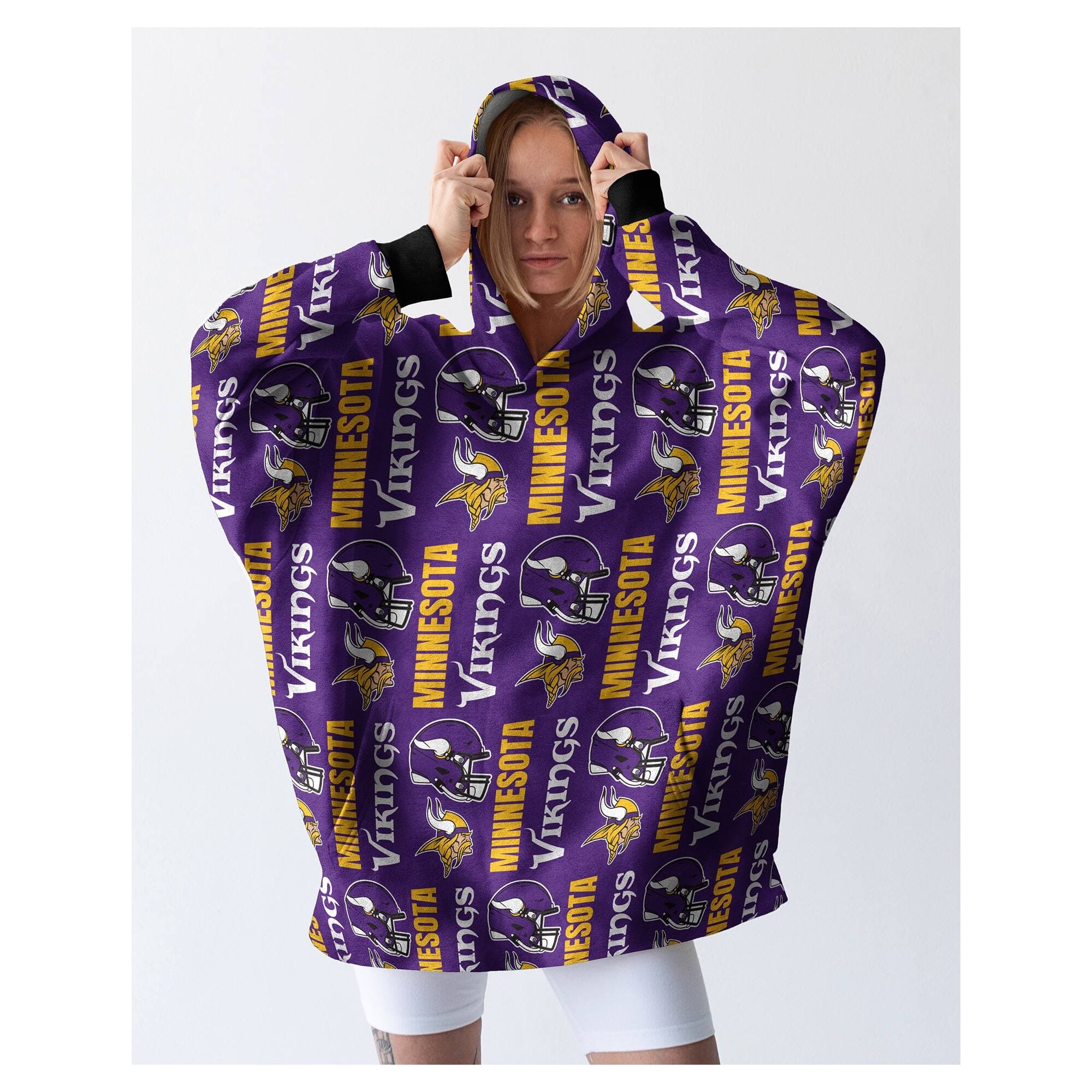 Pegasus - Minnesota Vikings Homefield Repeat Logo Wearable Hooded Blanket - Multicolor