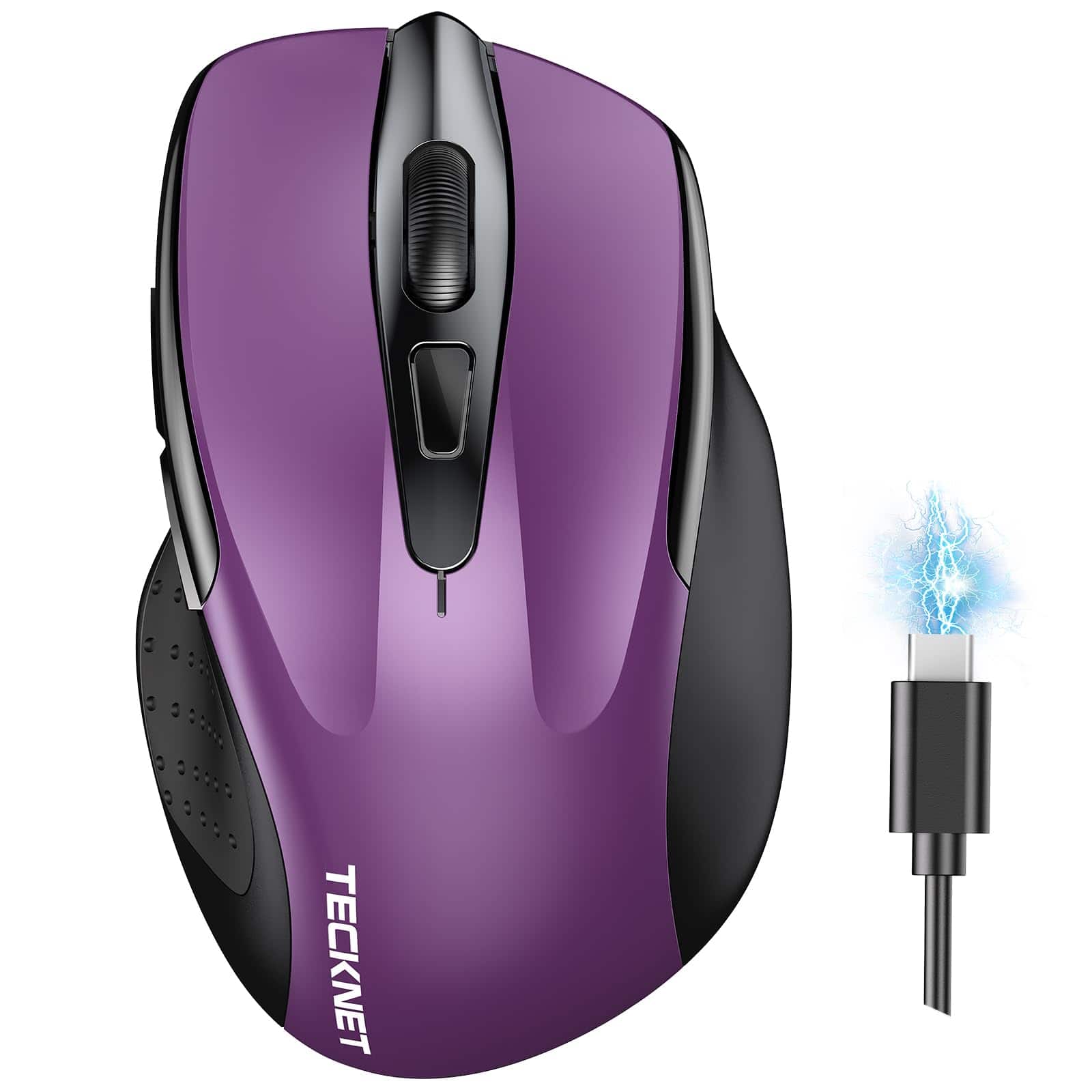 Cozy Serene - Wireless Mouse (bt5.0/3.0 & 2.4g) Rechargeable 4800 Dpi Silent Usb A 6 Buttons Wide Compatibility - Grey - Wireless - Purple