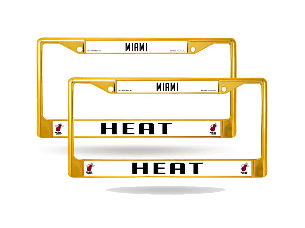Rico Industries - Miami Heat Gold Painted Chrome Metal License Plate Frame - Set of Two Frames - Multi