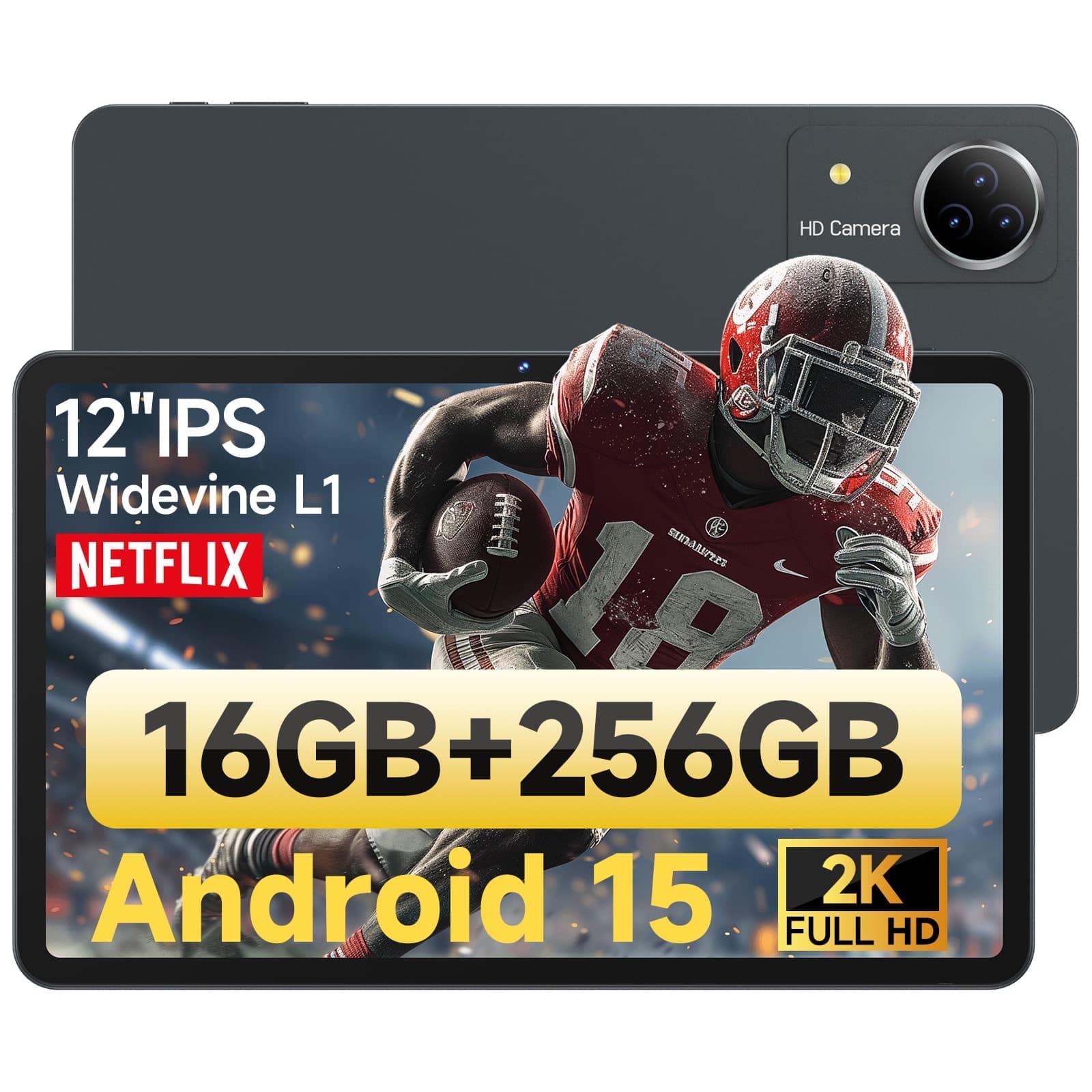 FEONAL - Upgraded Tablet 12 inch Android Tablet with 256GB ROM, Helio G99 Octa-Core Processor Android 15 Pad for Gaming 2K FHD - Gray