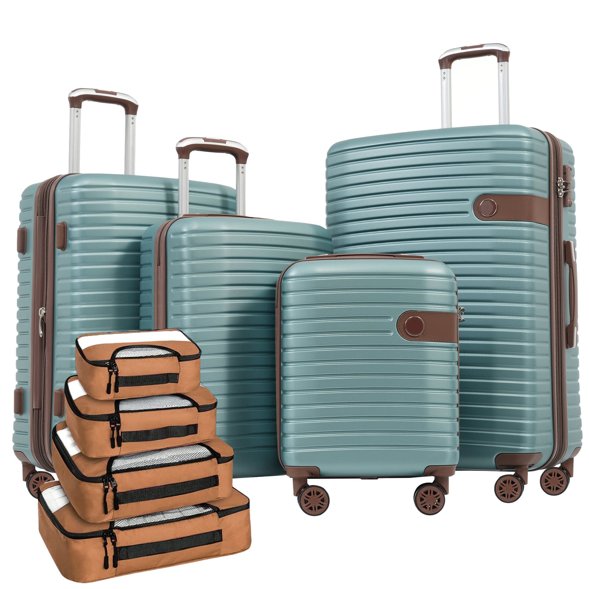 Ecooso - Luggage Set 4 Piece, ABS Hard Shell Suitcase Set w/ Packing Cubes, Spinner Wheels and TSA Lock, Expandable (16/20/24/28) - Blue