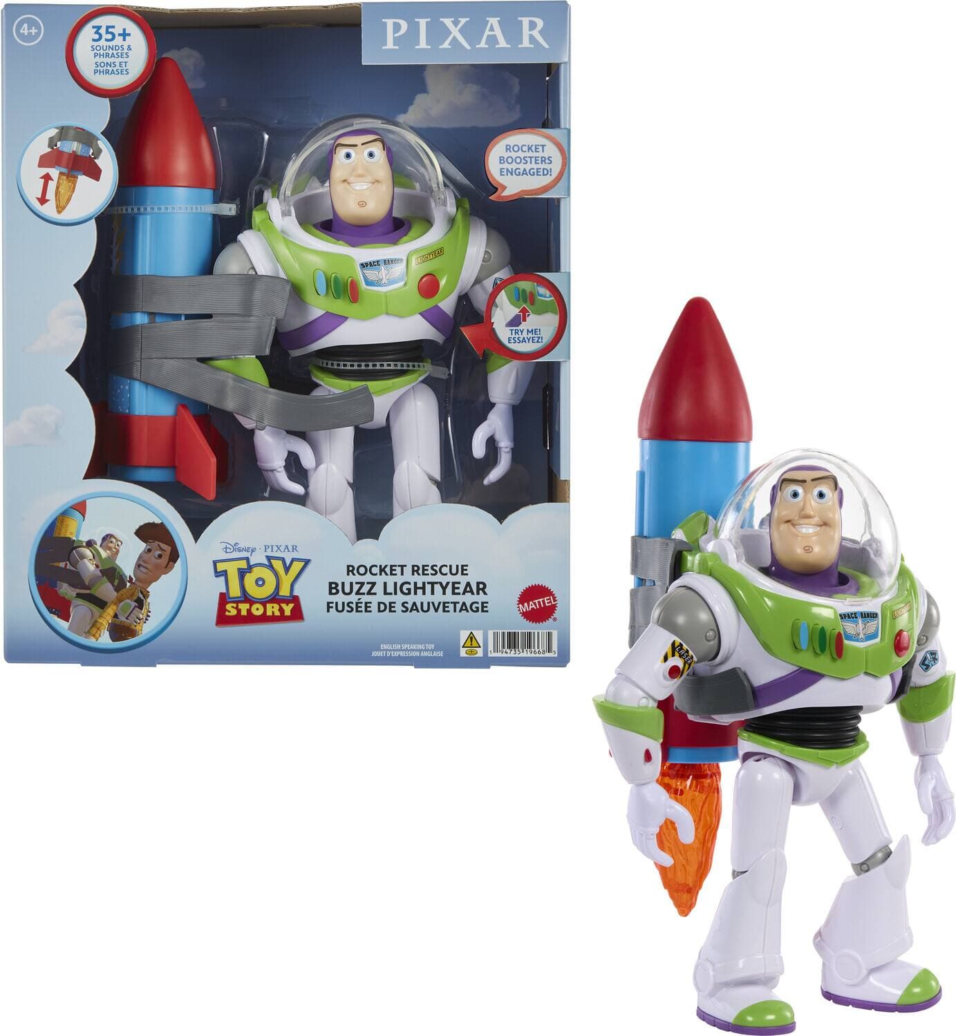 Mattel - Pixar Toy Story Buzz Lightyear 10-in Action Figure Toy with Rocket & Sounds - Collectibles - Multicolor