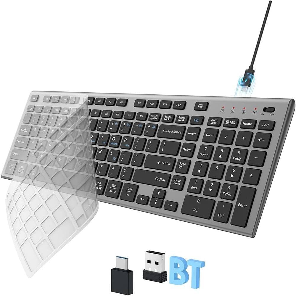 RTMB - Wireless Bluetooth Keyboard - Ergonomic, Rechargeable, Black - Color: Black Gray