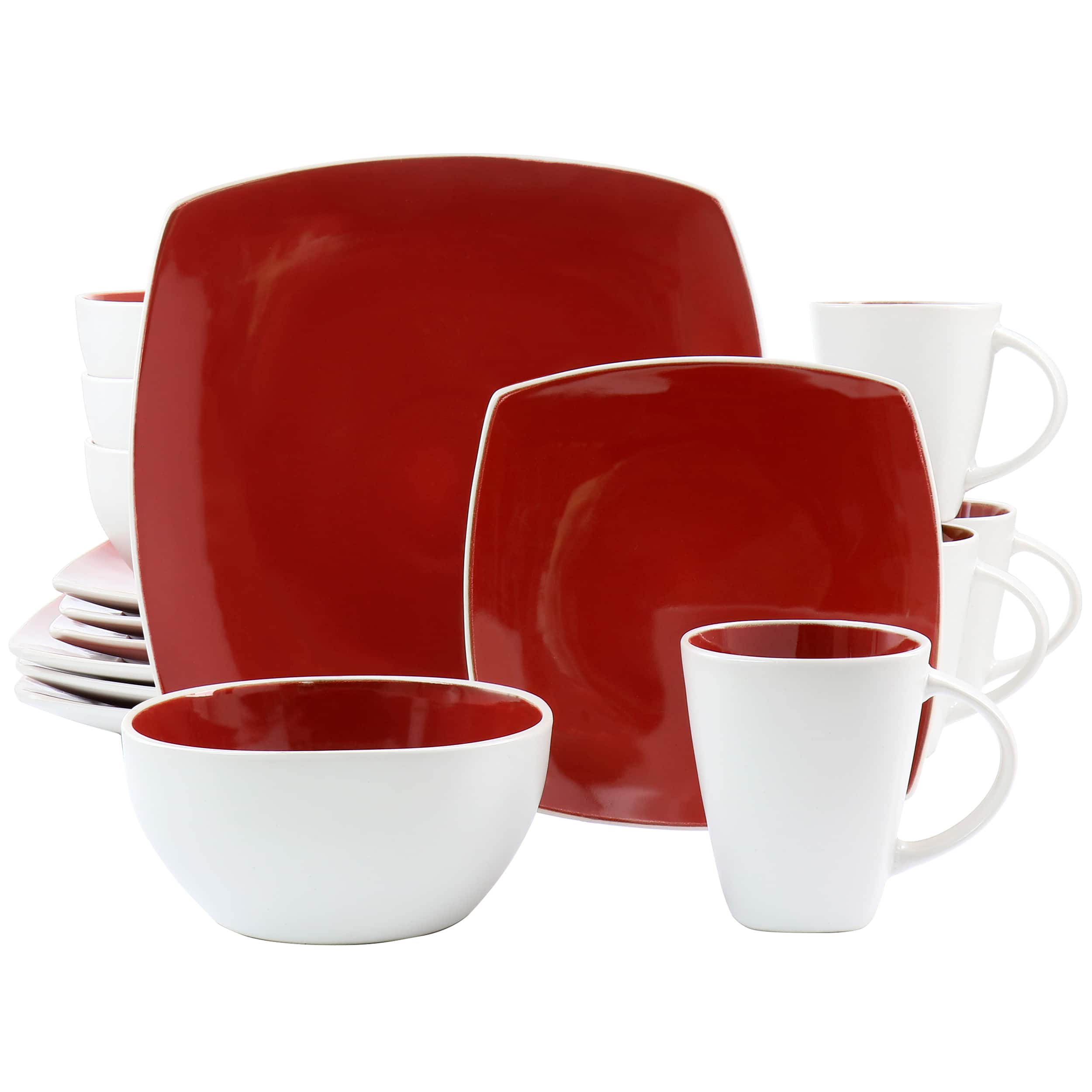 Gibson - Elite Soho Lounge 16 Piece Stoneware Dinnerware Set - Red