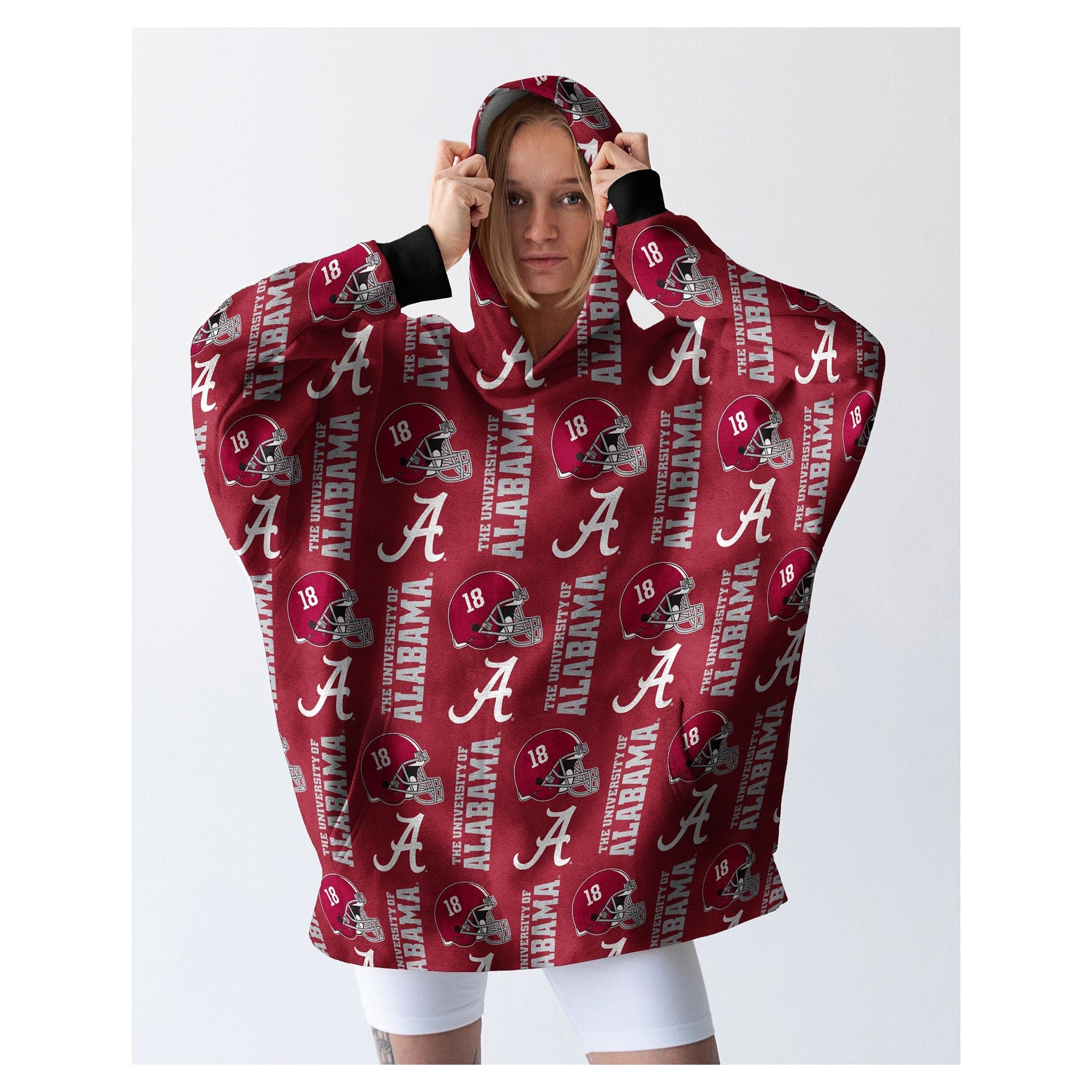 Pegasus - Alabama Crimson Tide Homefield Repeat Logo Wearable Hooded Blanket - Multicolor