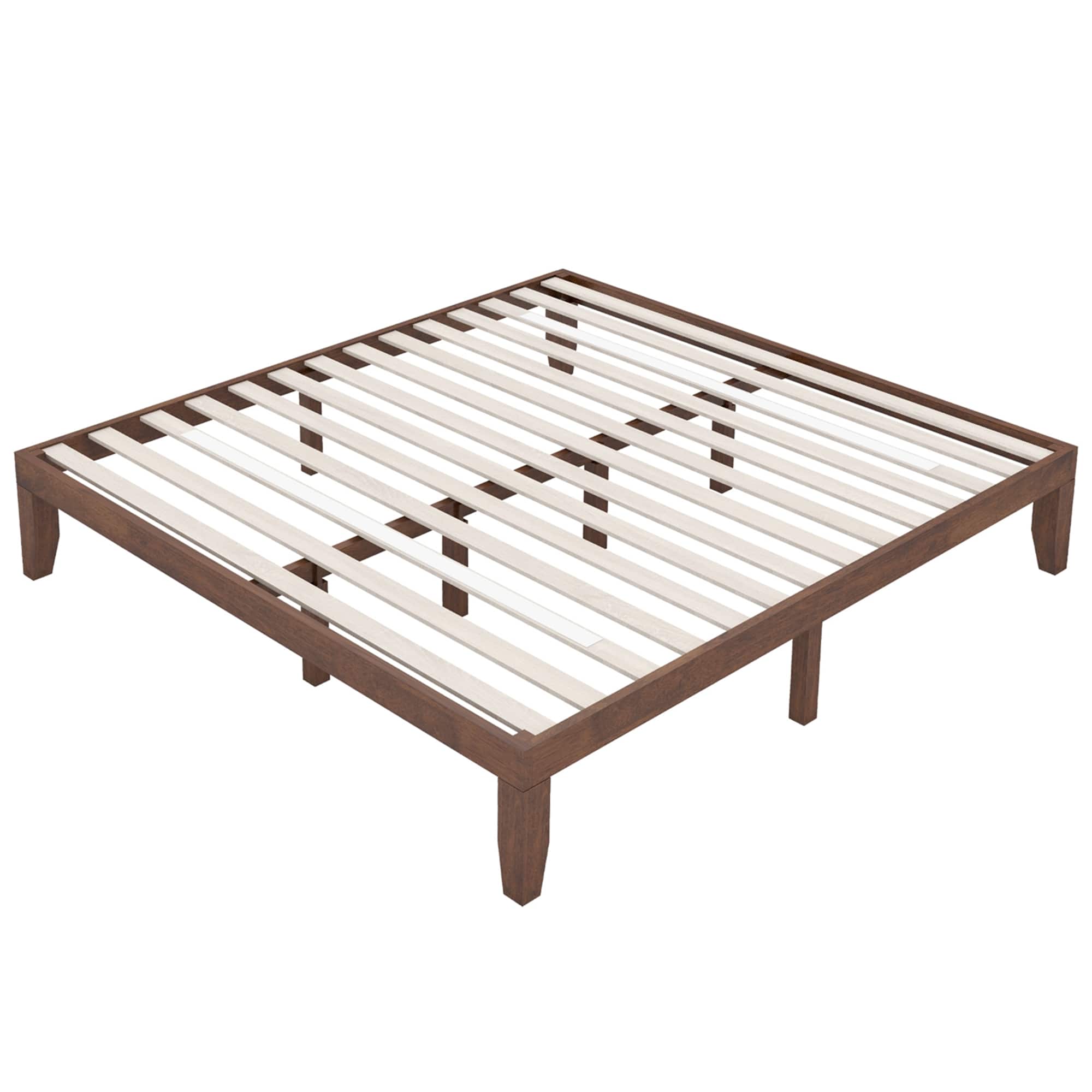 Costway - King Wooden Platform Bed 14" Slats Support Mattress Foundation - Brown Cherry