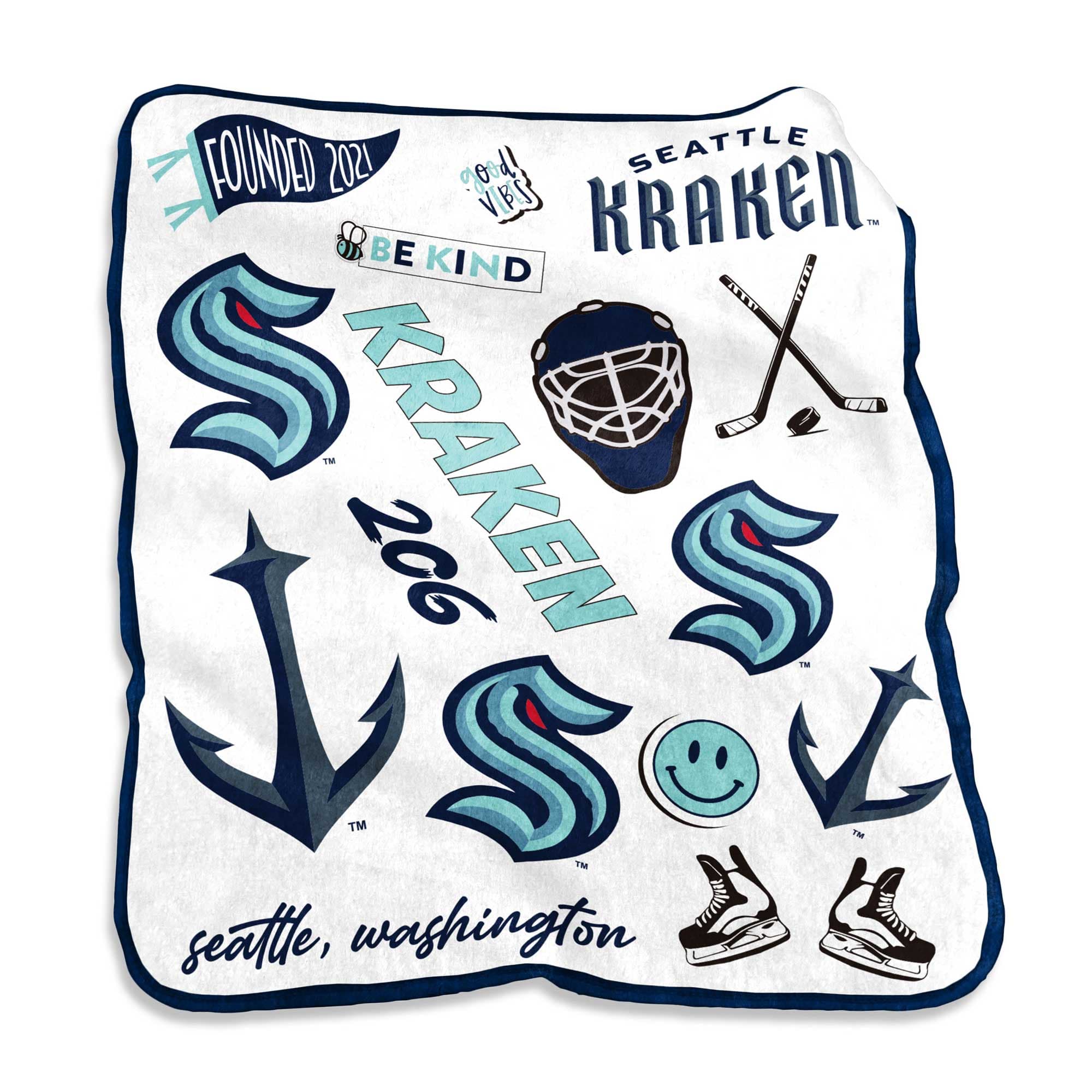 Logo Brands - Seattle Kraken 50'' x 60'' Native Raschel Plush Throw Blanket - Multicolor