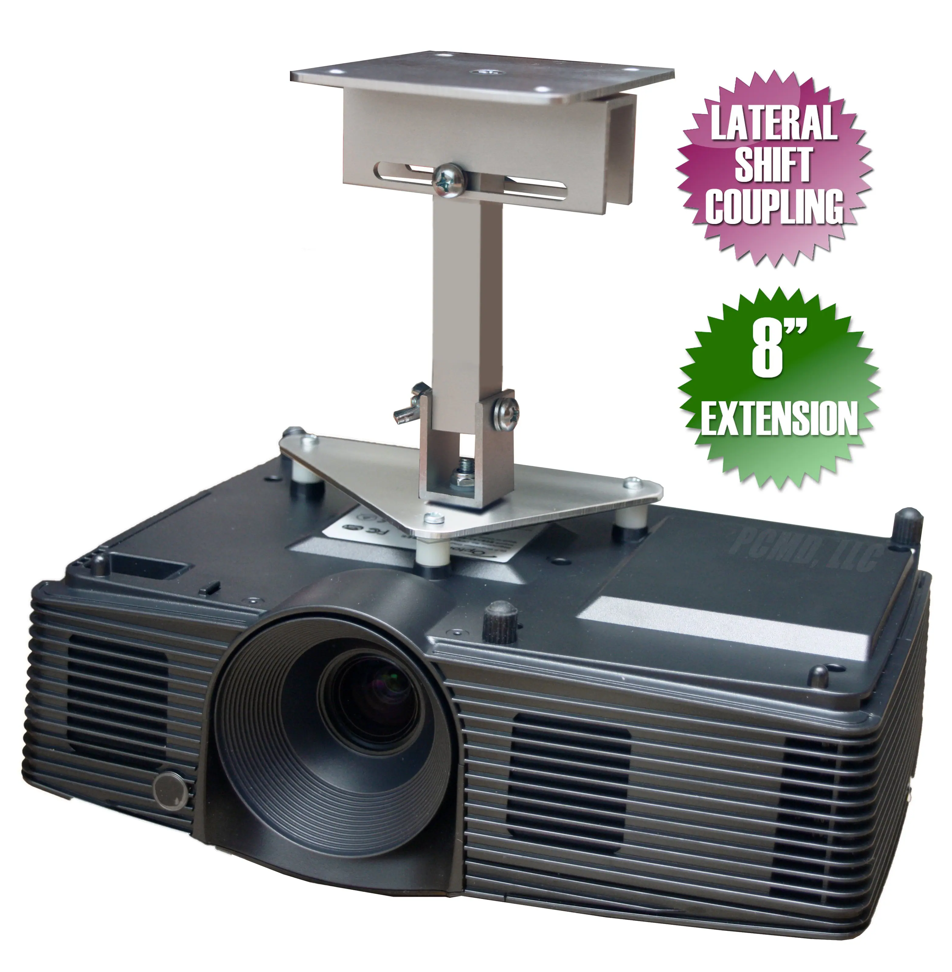 PCMD, LLC - Projector Ceiling Mount Compatible with NEC UM330Xi with Lateral Shift Coupling (8-Inch Extension) - Aluminum
