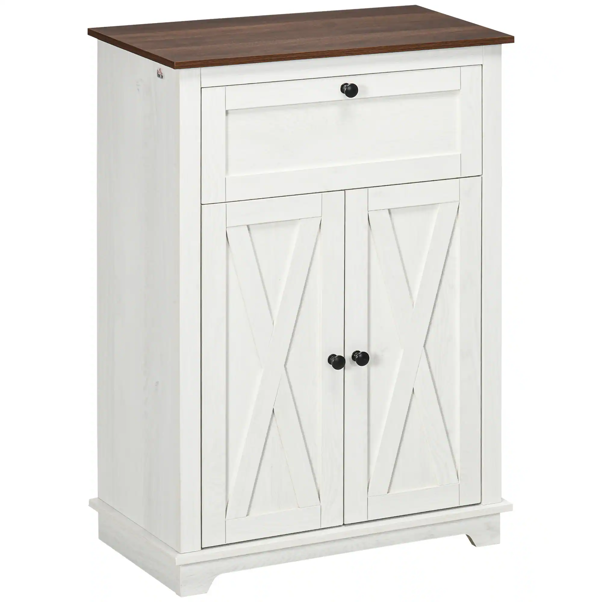 Homcom - Farmhouse Barn Door Accent Cabinet, Kitchen Sideboard Storage Cabinet with Double Doors, Drawer, Adjustable Shelf - White