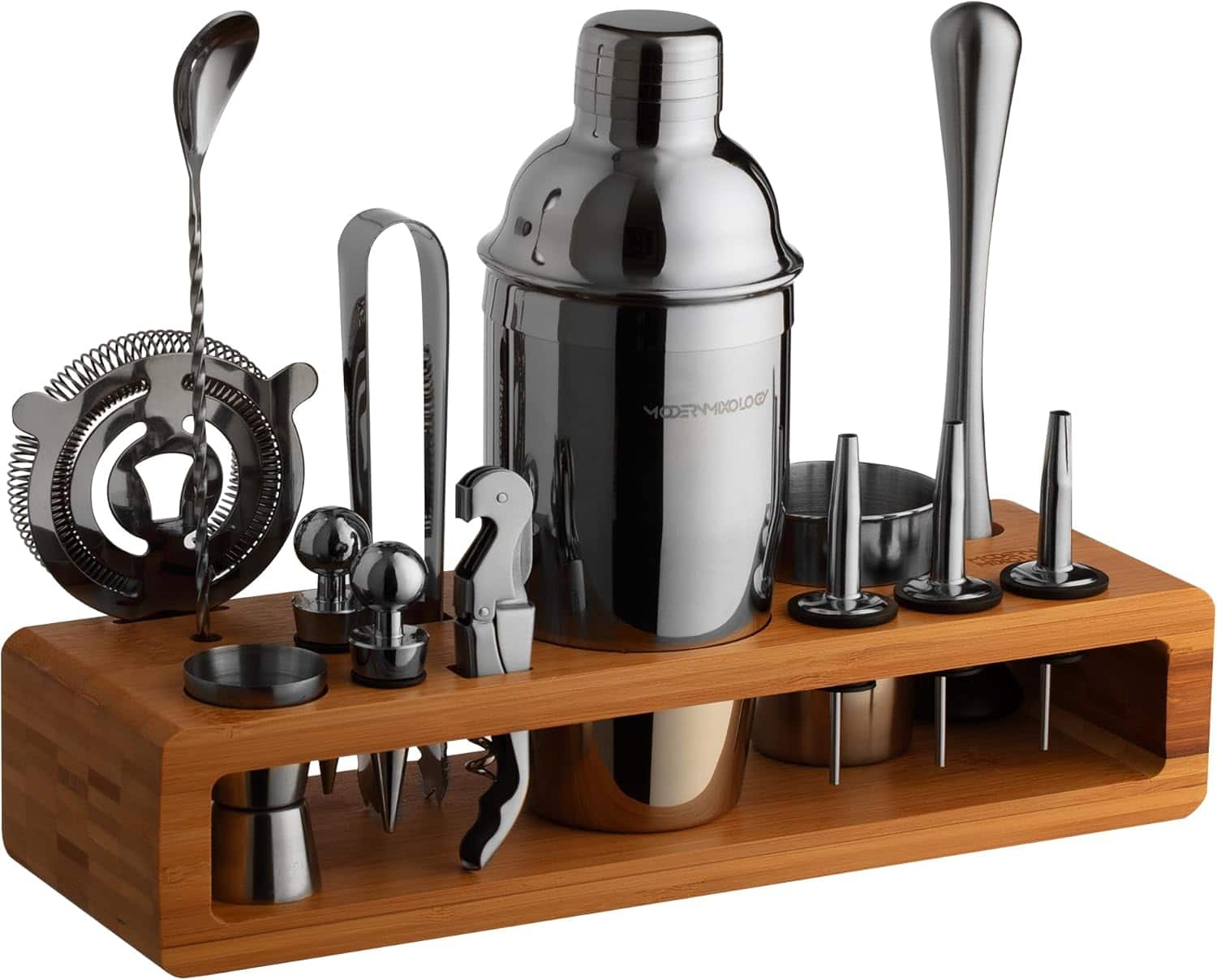 Zulay Kitchen - 21-Piece Cocktail Shaker Set with Stand by Modern Mixology - Brown