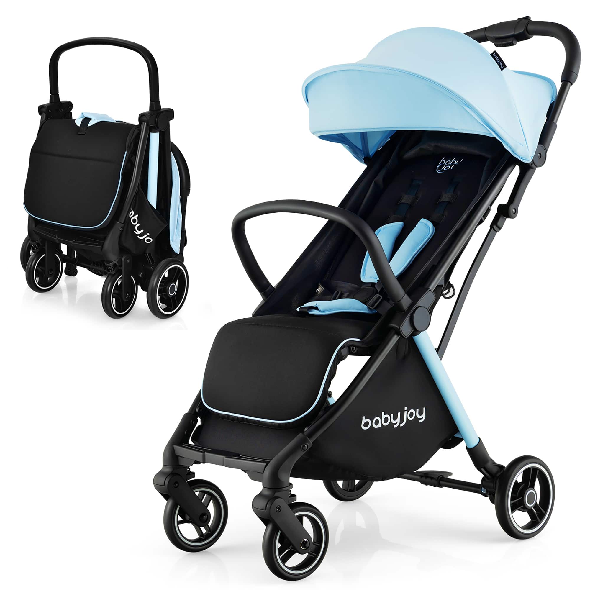 Costway - Portable Baby Stroller One-Hand Fold Pushchair W/ Aluminum Frame - Blue