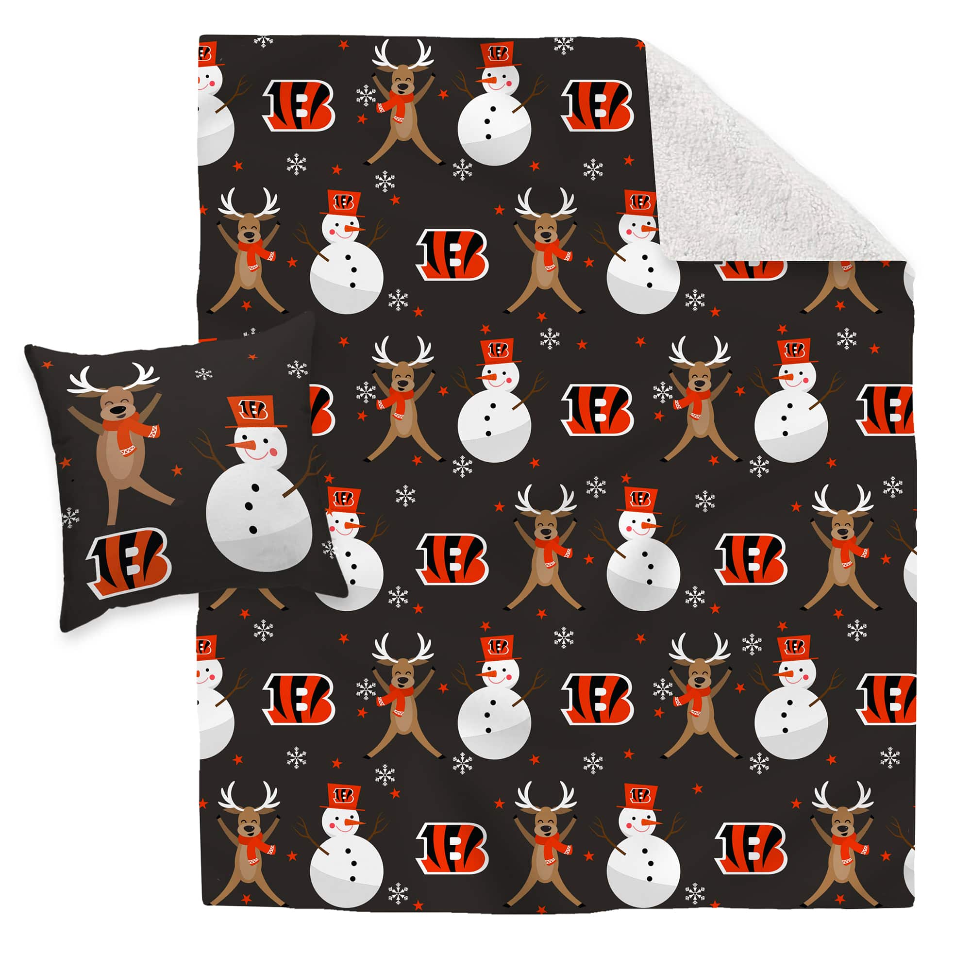 Pegasus - Cincinnati Bengals Holiday Reindeer Blanket and Pillow Combo Set - Multicolor