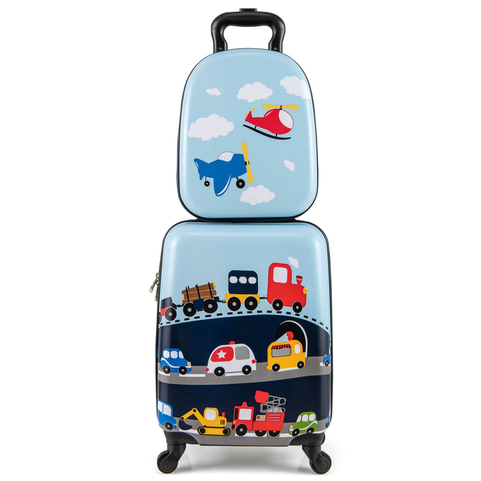 Costway - 16" Carry-on Suitcase & 13" Backpack with 4 Spinner Wheels & Telescopic Handle With car pattern - Multicolor