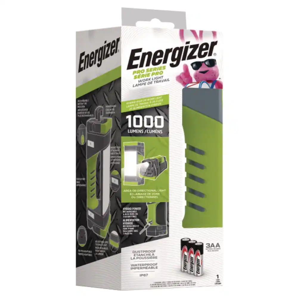 Energizer - ENYPWL31 Rechargeable Lithium-Ion Pro Series Work Light with 3 AA Batteries - Gray/Green