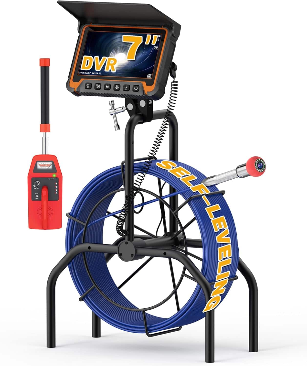 Aukfa - Endoscope Camera with 512Hz Locator - 7" Monitor, 100ft Self-Leveling Sewer Inspection, DVR, 5X Zoom