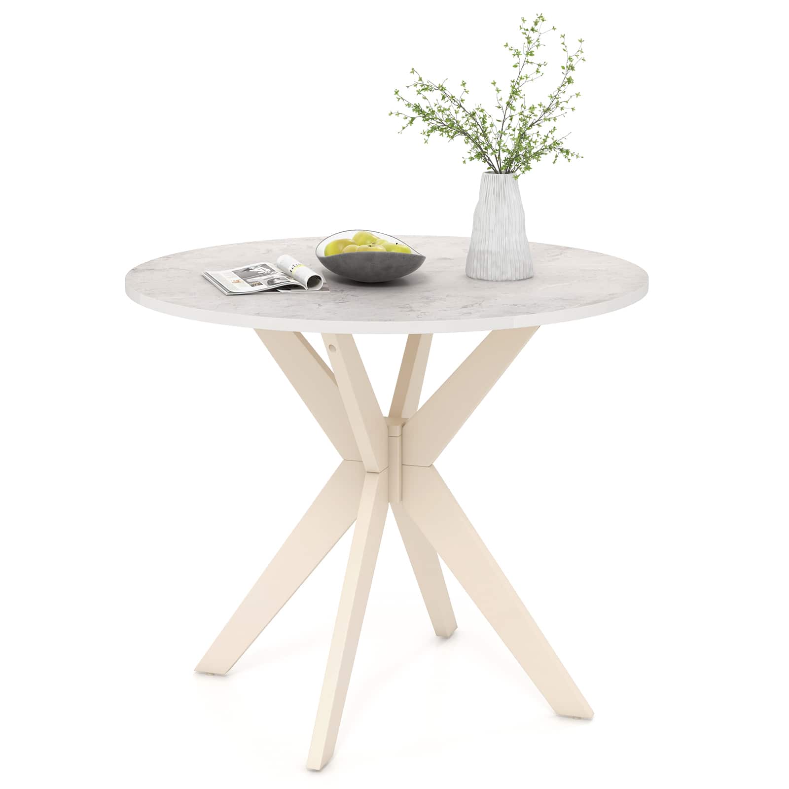 Ecooso - 36 Inch Mid Century Dining Table with Faux Marble Top and Solid Rubber Wood Legs, Dining Desk for Home - White