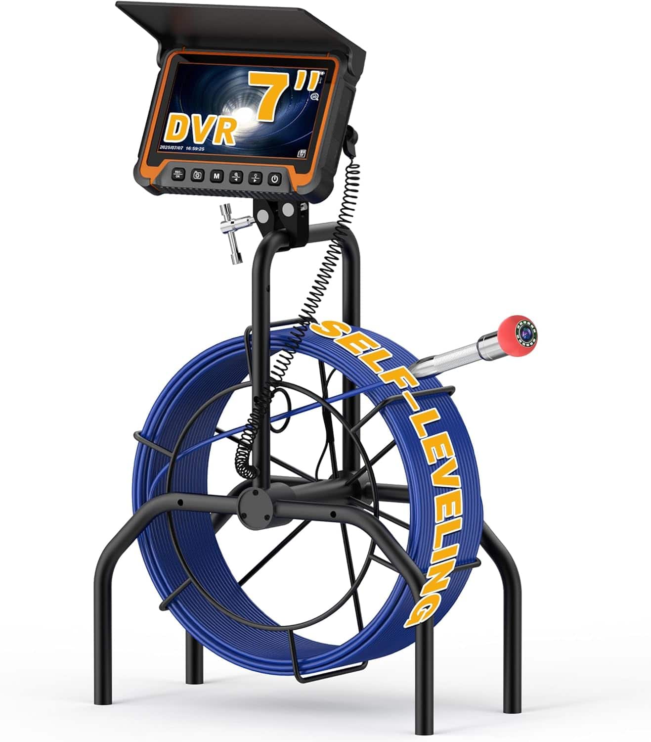 Aukfa - Sewer Camera - 7" HD Borescope, Self-Leveling, IP68, 100Ft 5MM Cable, 5X Zoom, DVR, 8GB