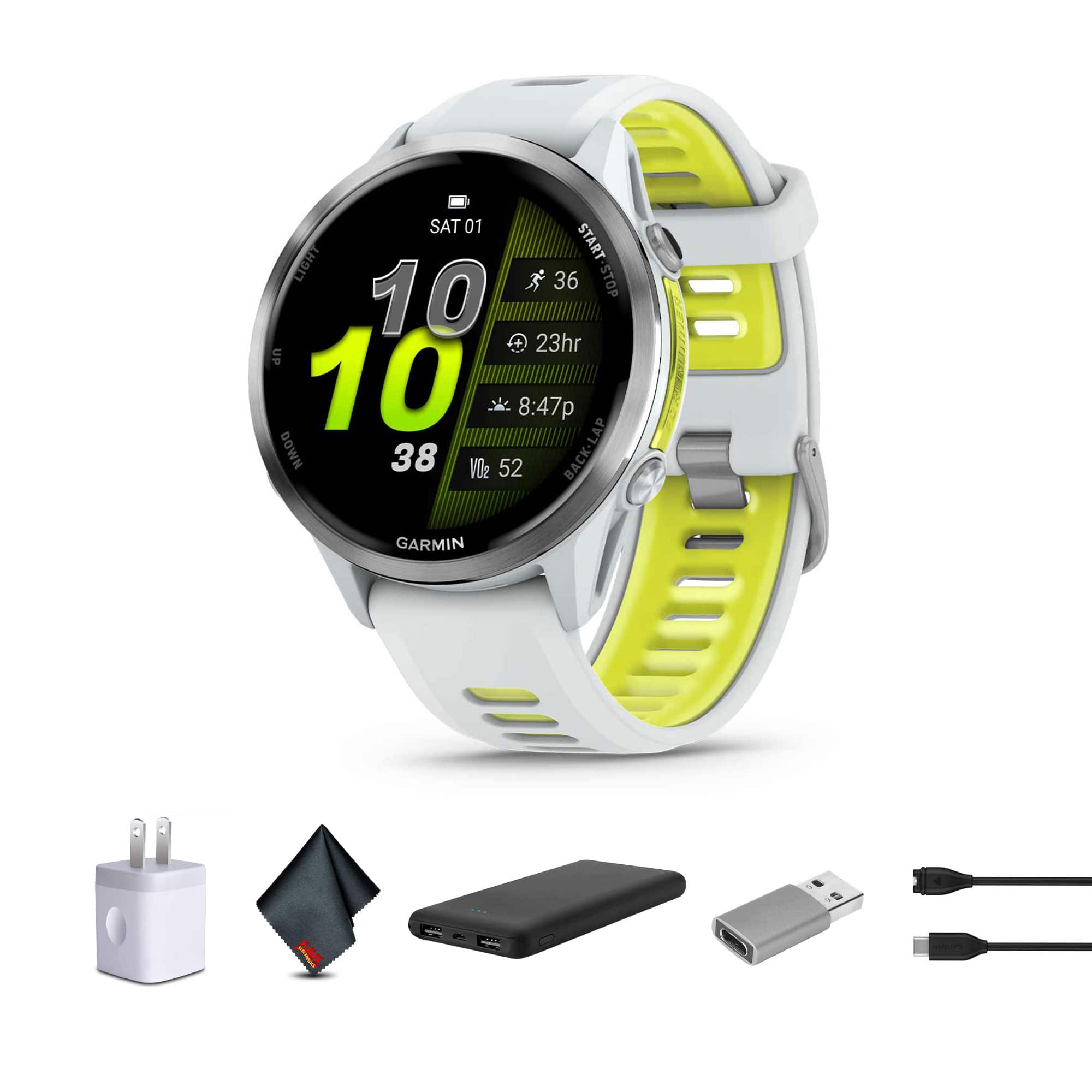 Garmin - Forerunner 970 Running GPS Smartwatch with Whitestone Case and Whitestone/Translucent Amp Yellow Band Bundle - Titanium - (2025)