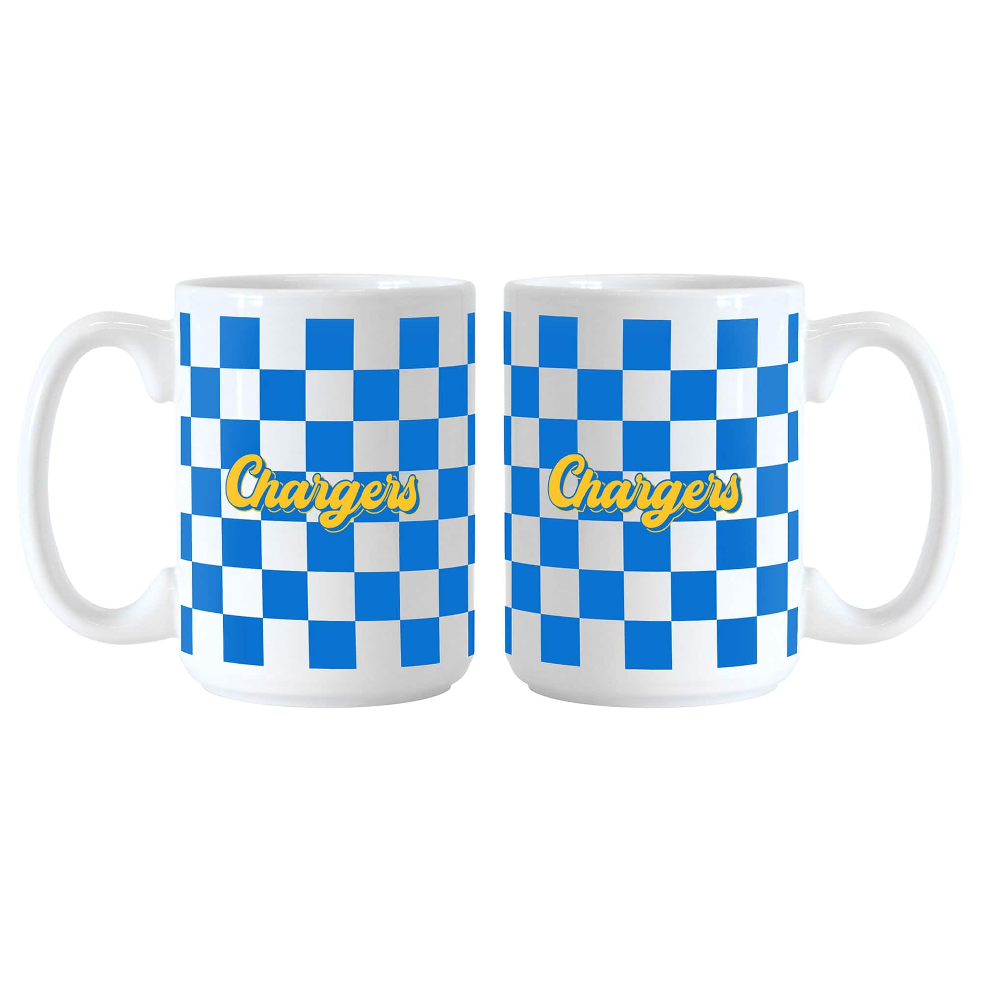 Logo Brands - Los Angeles Chargers 2-Pack 15oz. Checkered Wordmark Mug Set - Multicolor