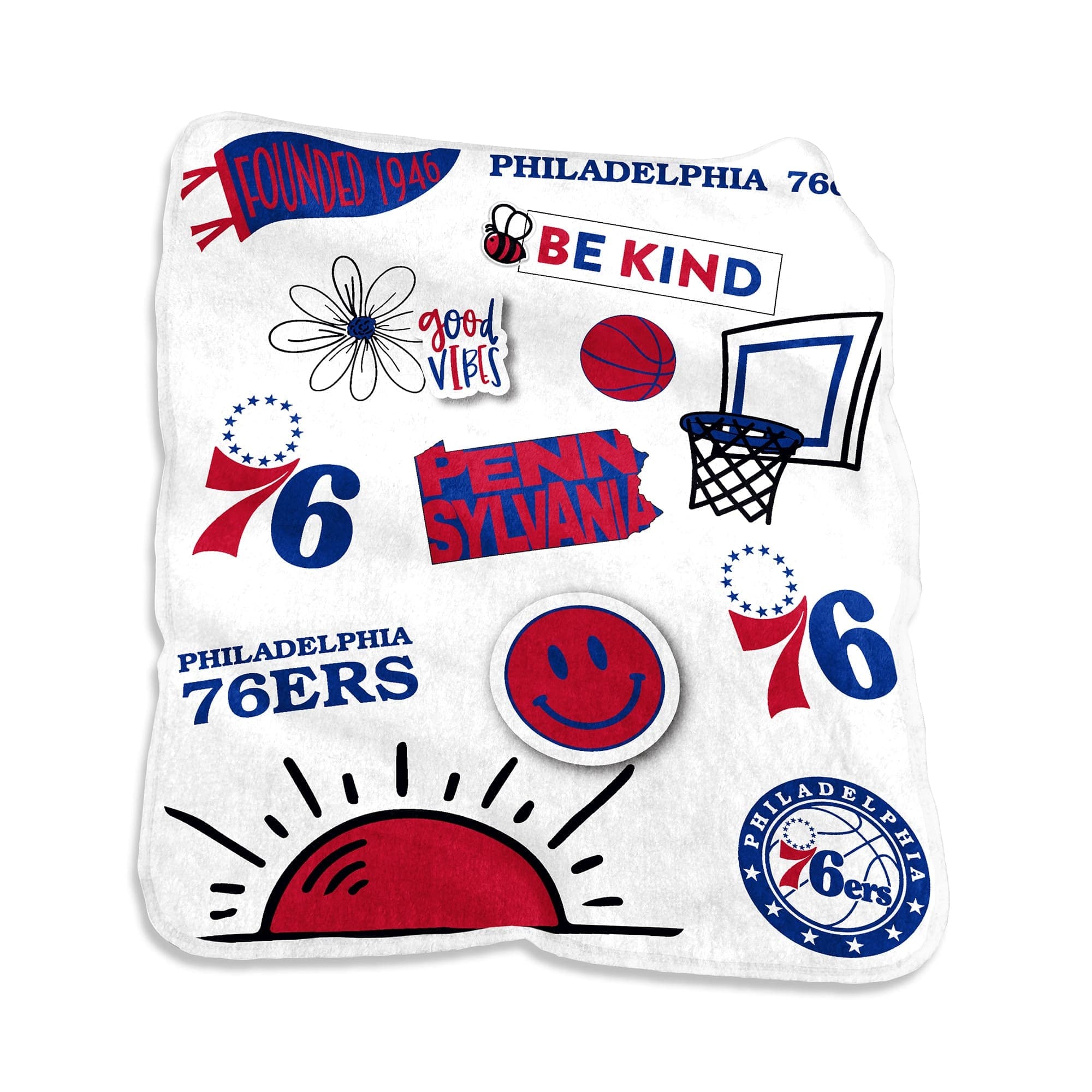 Logo Brands - Philadelphia 76ers 50" x 60" Raschel Native Throw - White