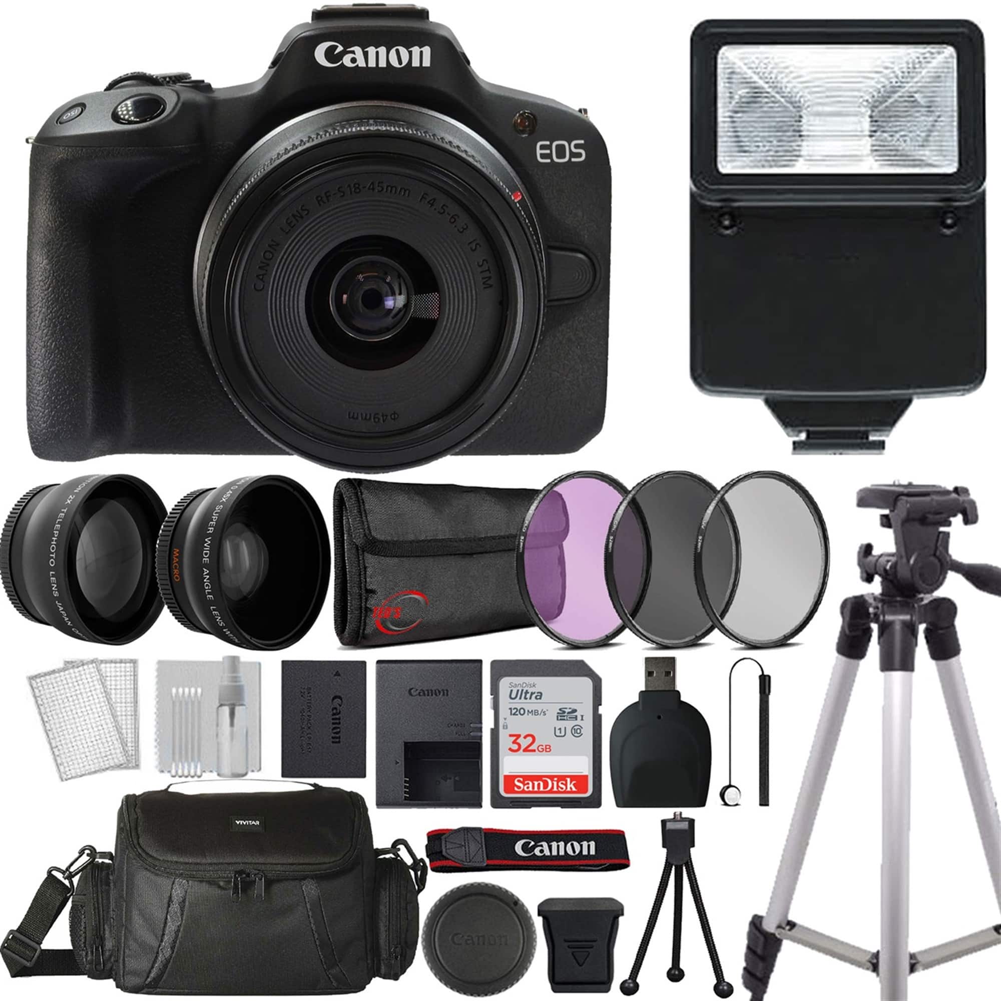 Canon - EOS R50 Mirrorless Camera with 18-45mm Lens Ultimate Top Accessory Kit - Black