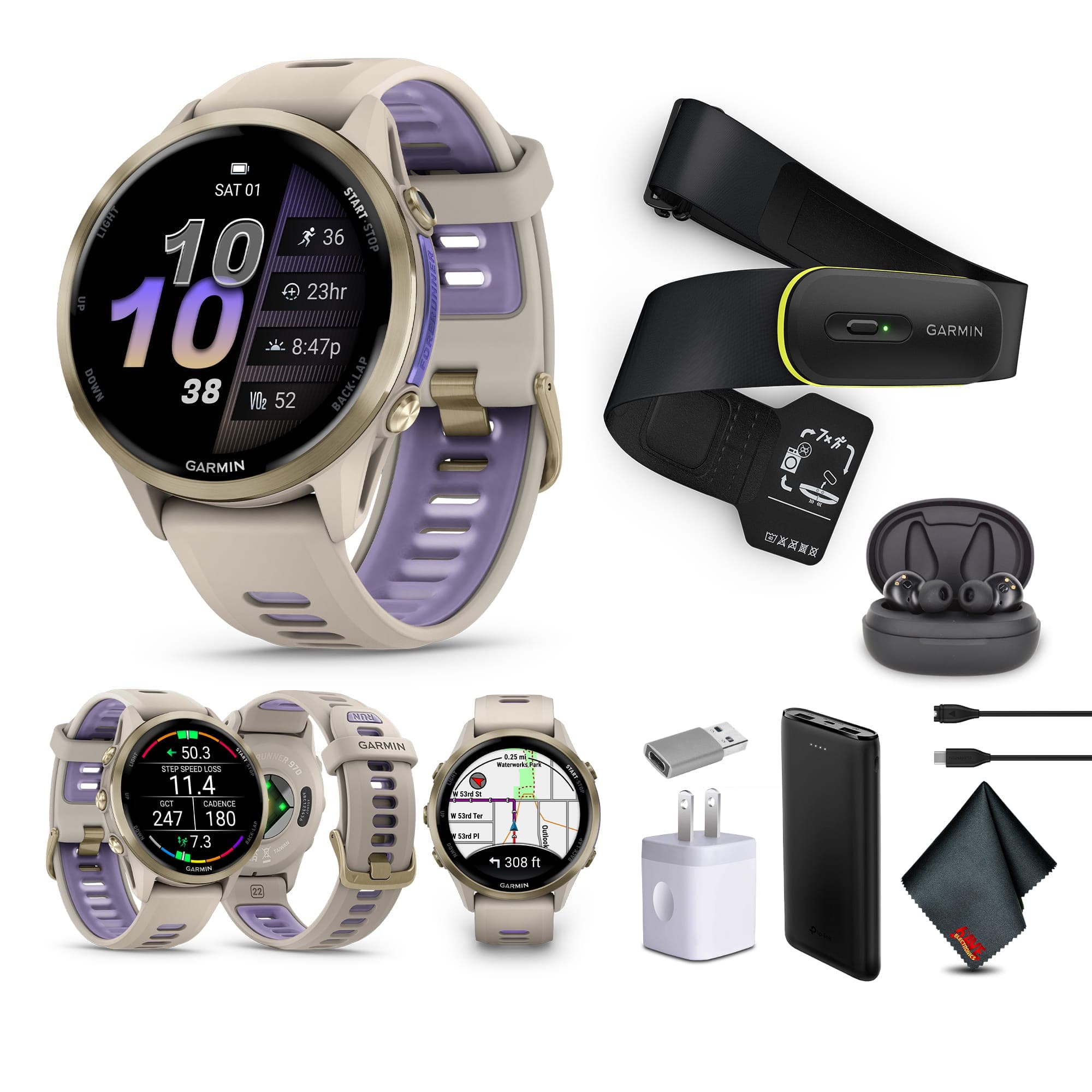 Garmin - Forerunner 970, French Gray/Indigo , Air Pro TWS Truly Wireless EarBuds - Soft Gold Titanium - (2025)