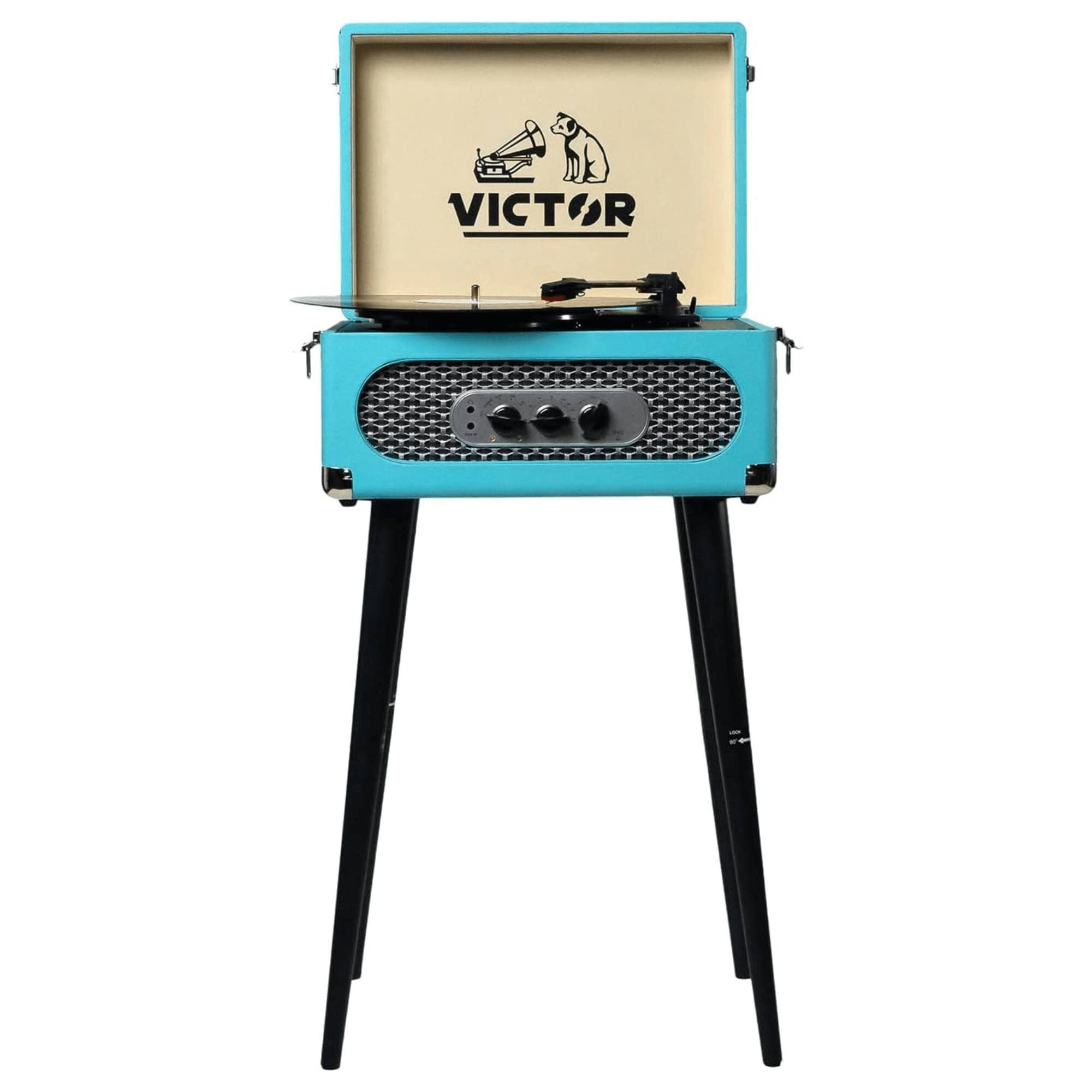 Victor Audio - Andover 5-in-1 Music Center with Chair-Height Legs and Bluetooth Function - Turquoise