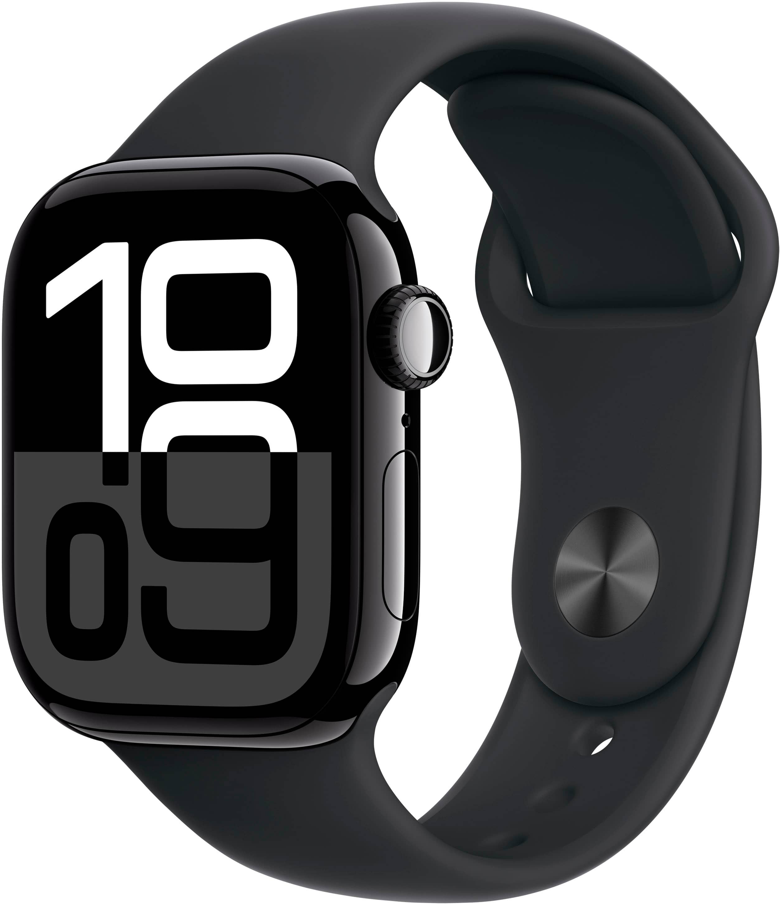 Apple Watch Series 10 (GPS) 42mm Aluminum Case with Black Sport Band - M/L - Jet Black - (2024)