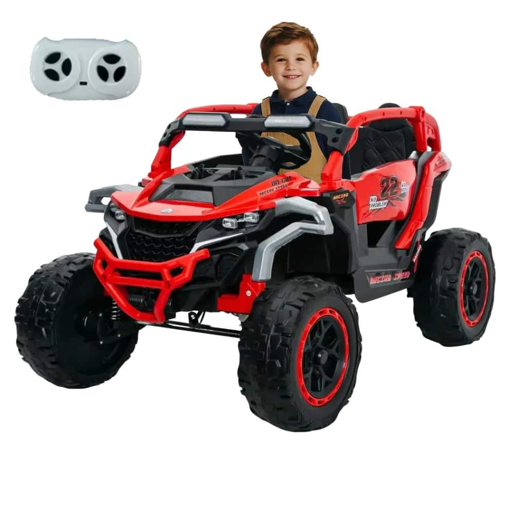 Ecooso - 12V Kids Battery Ride-On Truck Car, 2-Seater UTV with Suspension, Music, Flashlights, Remote Control for Ages 3-6 - Red