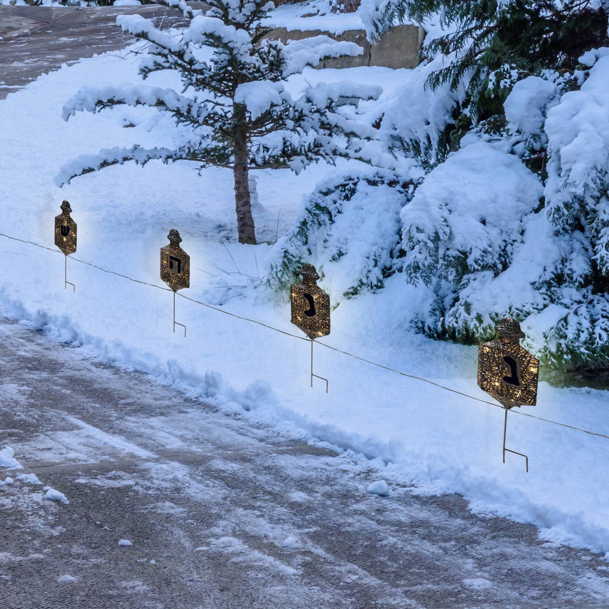 Northlight - LED Lighted Dreidel Hanukkah Outdoor Pathway Markers - 10.75" - Set of 4 - Silver